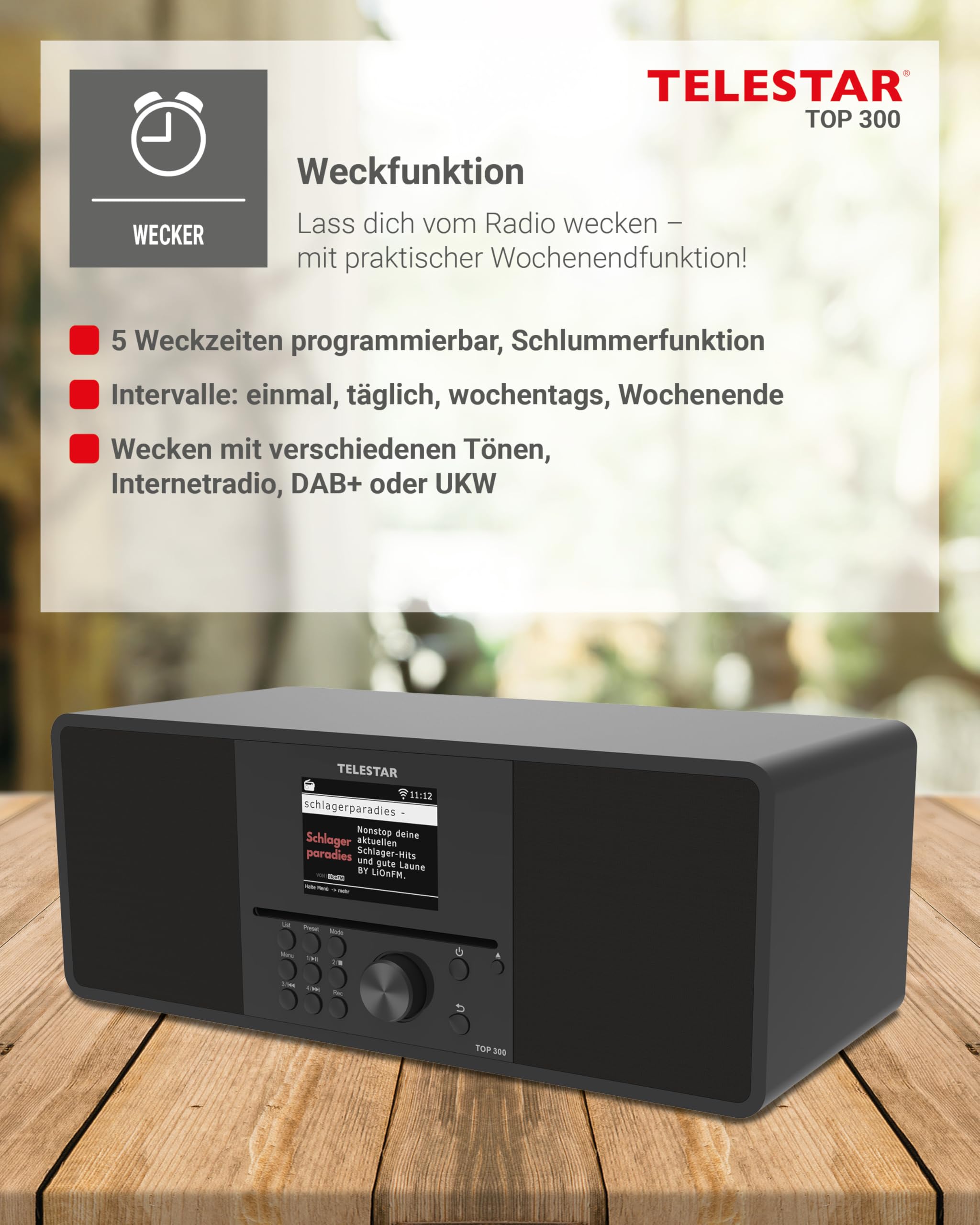 TELESTAR TOP 300 – DAB+/Internetradio mit CD-Player, Stereo – Schwarz | 2 × 15 W, Streamingdienste, Bluetooth Audio-Streaming & Sendefunktion, USB-Recording, Notfallwarnsystem