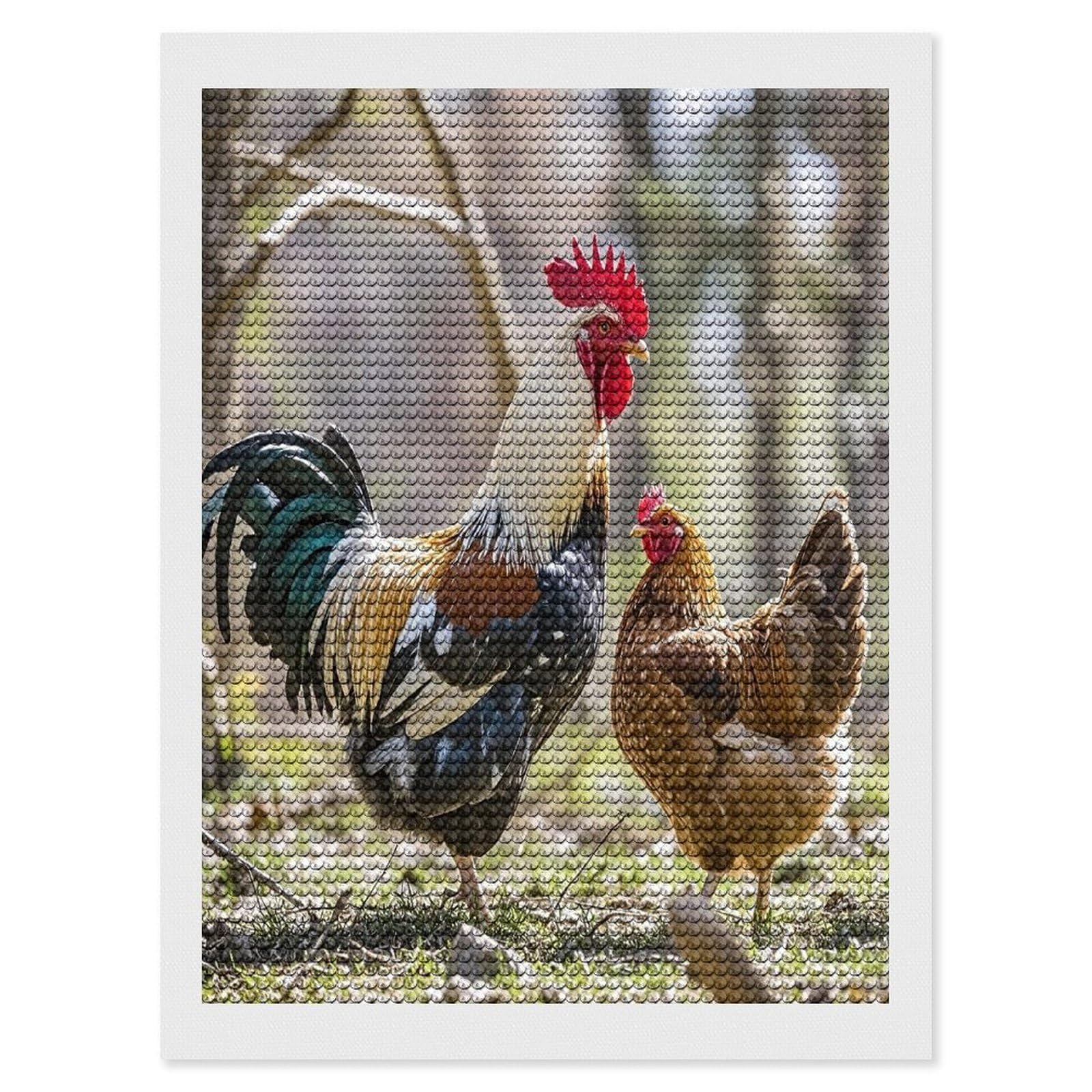 FekiLoot Rooster and Hen Diamond Painting Kits for Adults Round Paint with Diamonds Pictures Gem Art Painting Kits Personalized Diamond Art Full Drill for Beginners Home Wall Decor