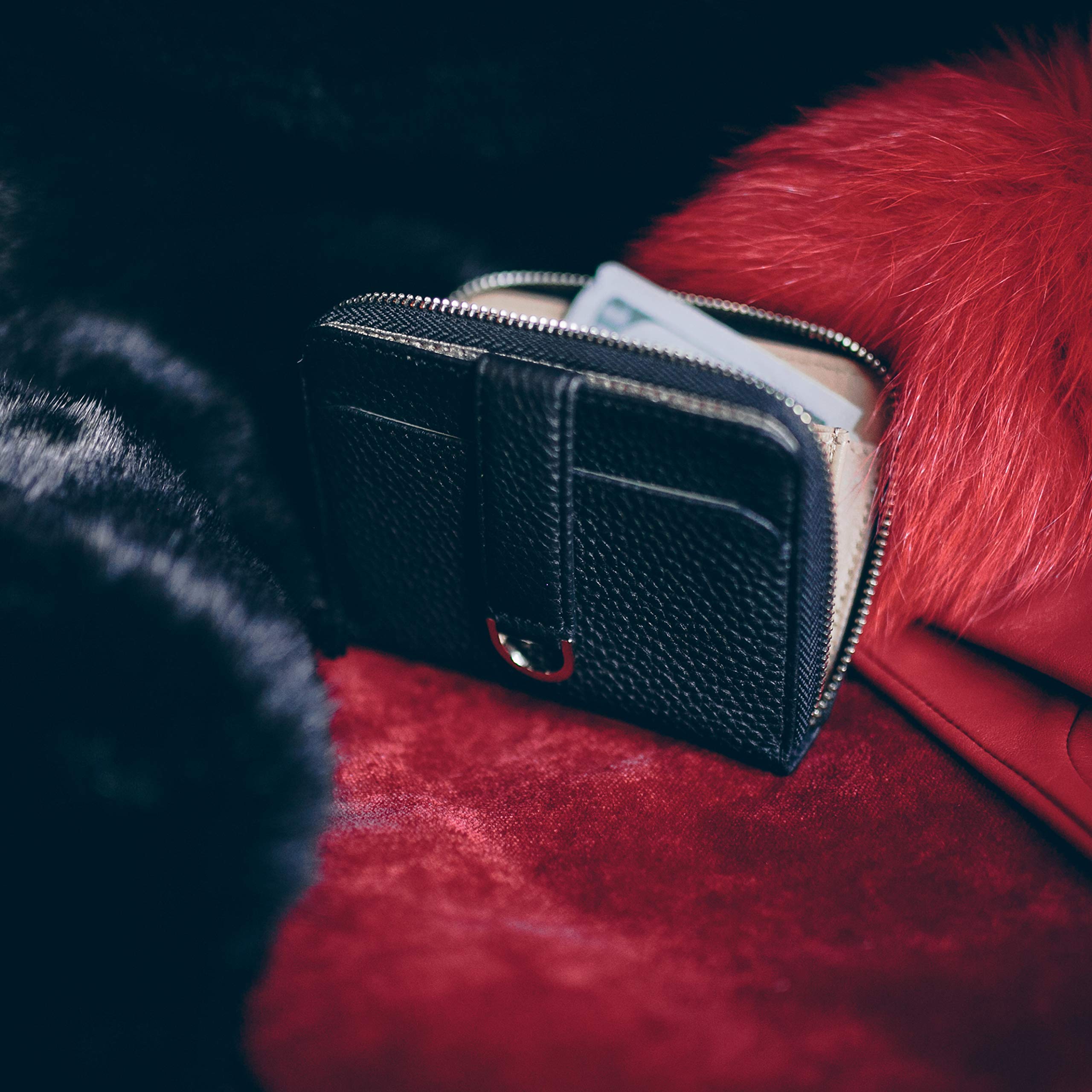 Vaultskin BELGRAVIA Portafoglio Donna in Pelle con RFID, Nero | Chiusura lampo, portamonete, scomparti per carte, tasca per monete, piccolo portafoglio elegante