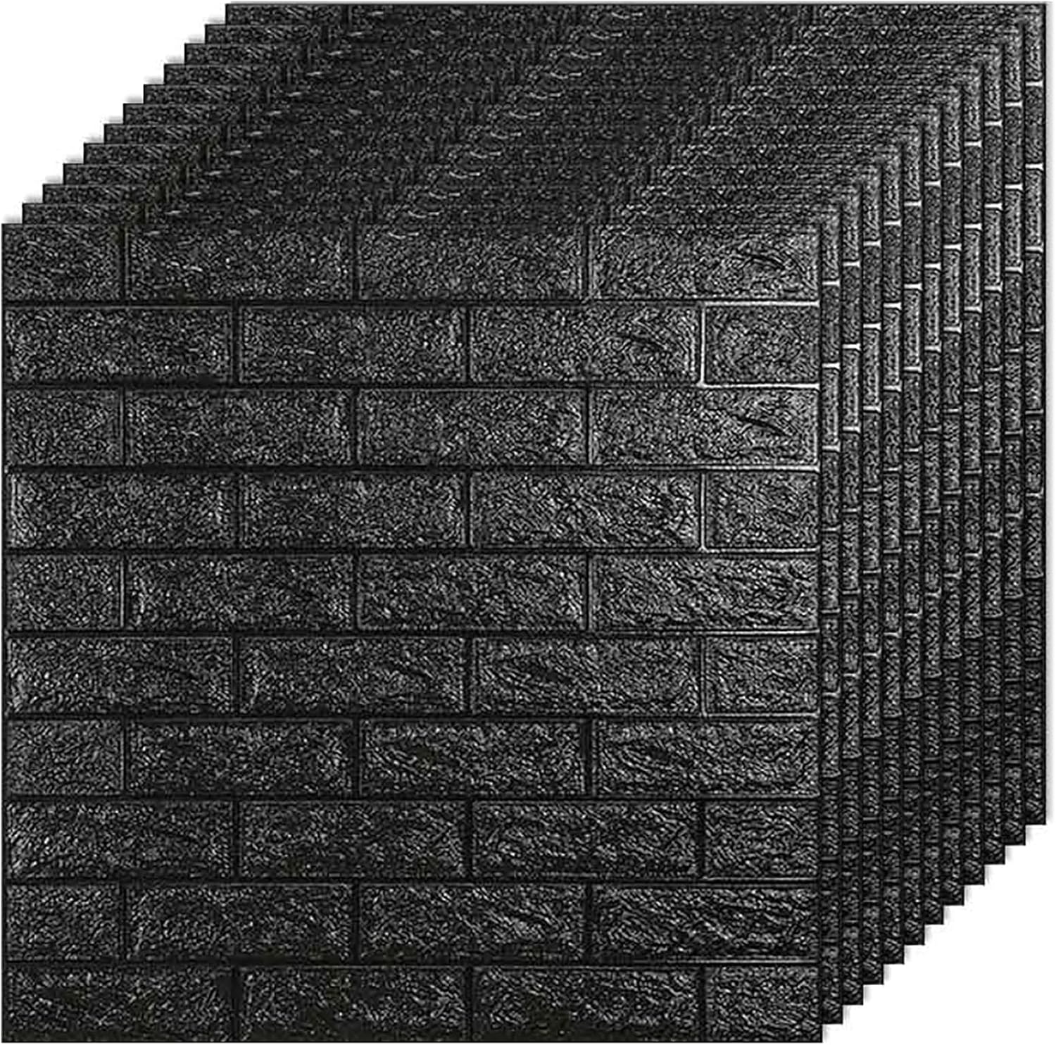 WASAIT 10 PCS Black 3D Wall Panels 56.9Sq.Ft 3D Brick