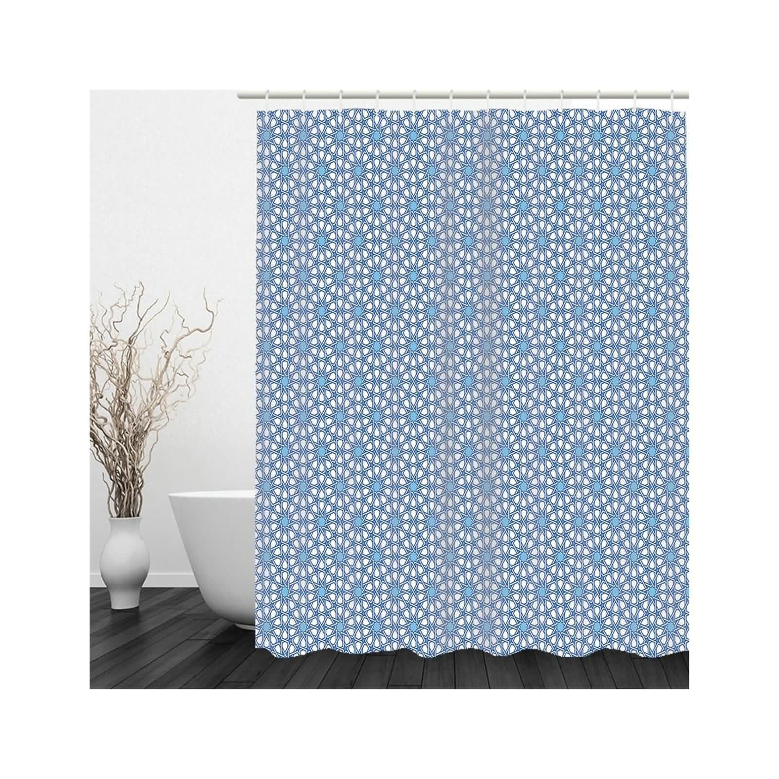 Rideau de douche en tissu polyester bleu haut de gamme avec anneaux