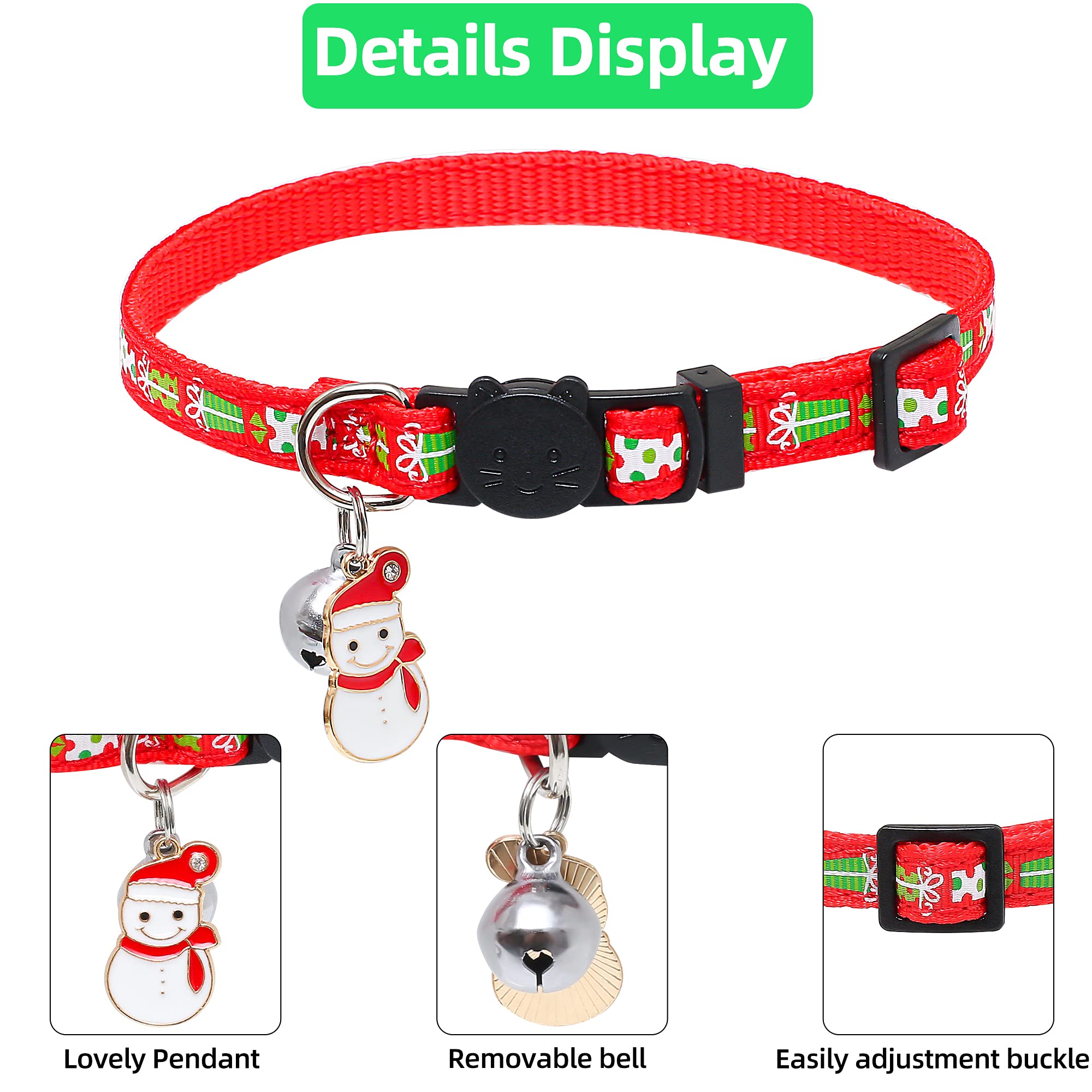 Weihnachts-Katzenhalsbänder 3er Set – Mit Glöckchen, Verstellbar 17,8–30,5 Cm, Sicherheitsschnalle, Für Katzen & Kleine Haustiere