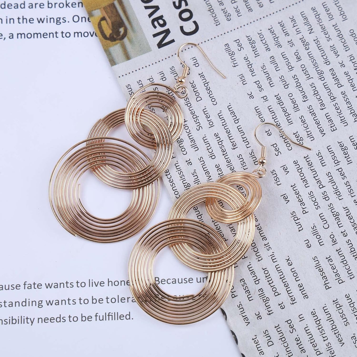 Boho Layered Circle Earrings Gold Hollow Circle Hoop Earrings Metal Hoop Drop Earrings Retro Circle Dangle Earrings Geometric Statement Earrings Jewelry for Women (Gold) - Image 7