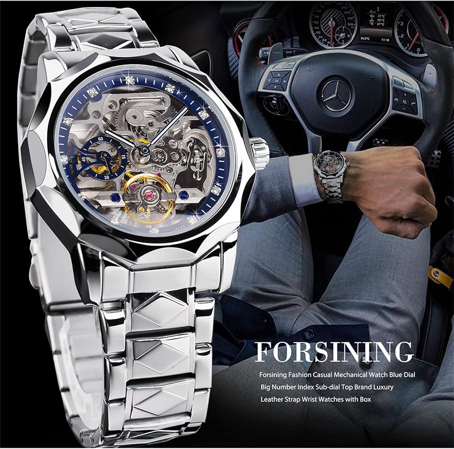 FORSINING Orologio Automatico Scheletro Uomo: Tourbillon, Cassa 42mm, Cinturino Acciaio, Impermeabile 30m, Lancette Luminose, Regalo Lusso - 5
