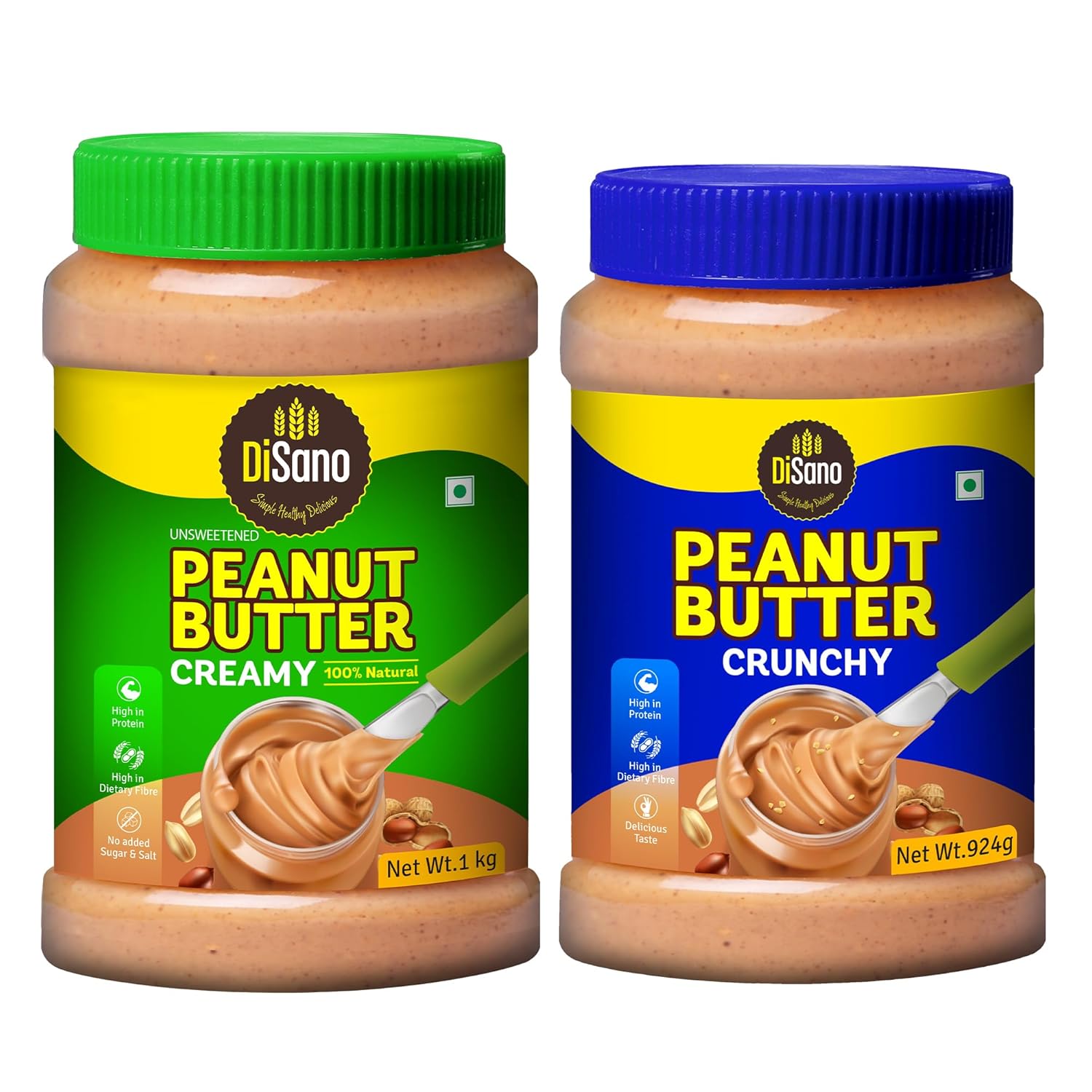 Disano Peanut Butter Crunchy 924g & DiSano Peanut Butter, All Natural, Creamy, Unsweetened, 30