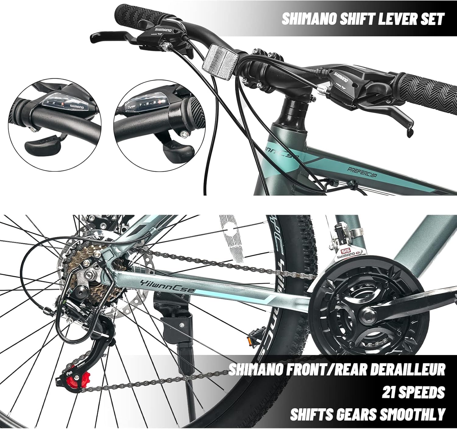 YilwnnCse 27.5 Inch Mountain Bike 21-Speed Bicycle, Aluminum Frame,Suspension Fork, Double Disc Brake (Gray) : Sports & Outdoors