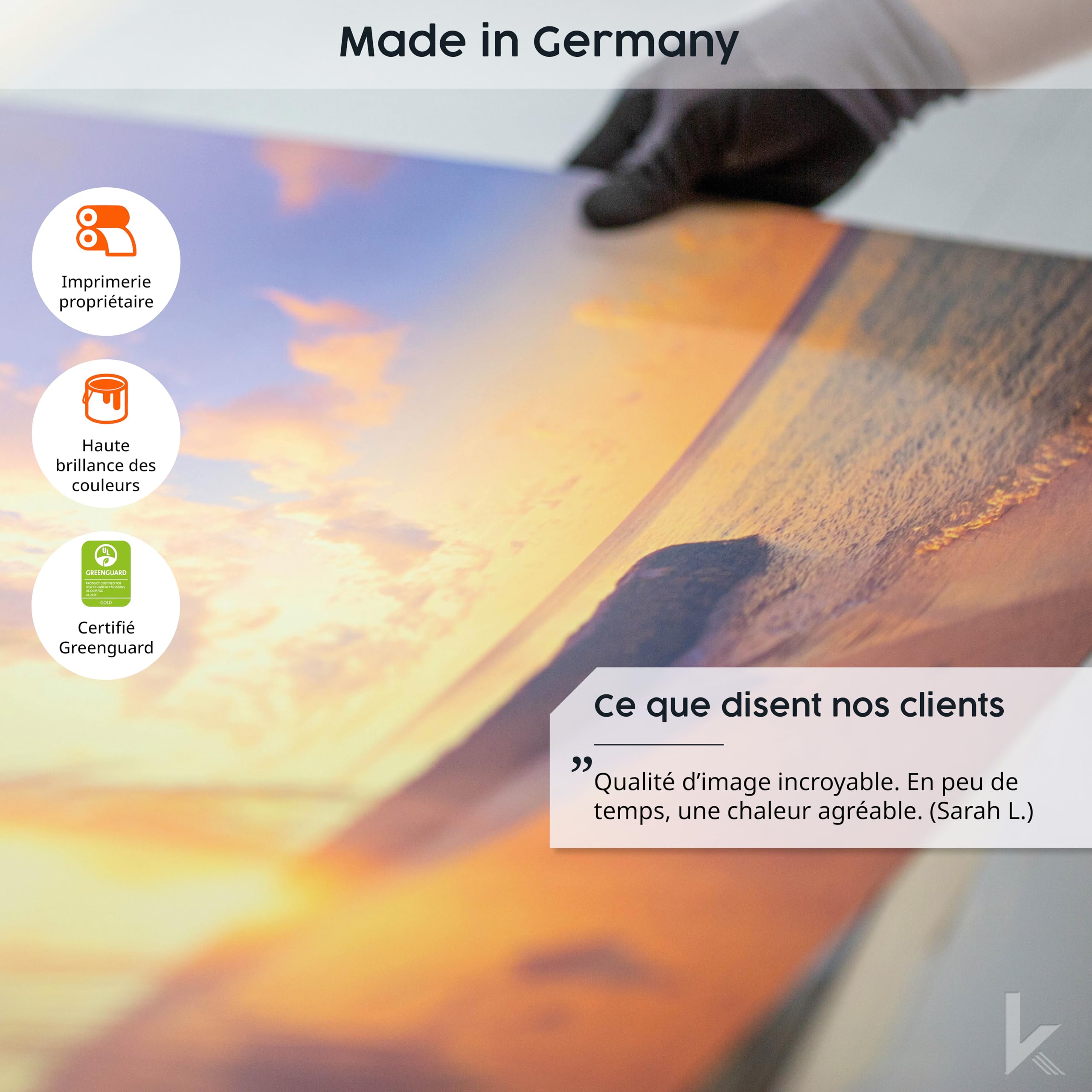 Könighaus Chauffage d’appoint infrarouge avec votre photo, TÜV SÜD & 5 ans de garantie - Made in Germany (Chargez votre motif et rendez la pièce unique) (1200W - cadre blanc) - Thermostat inclus