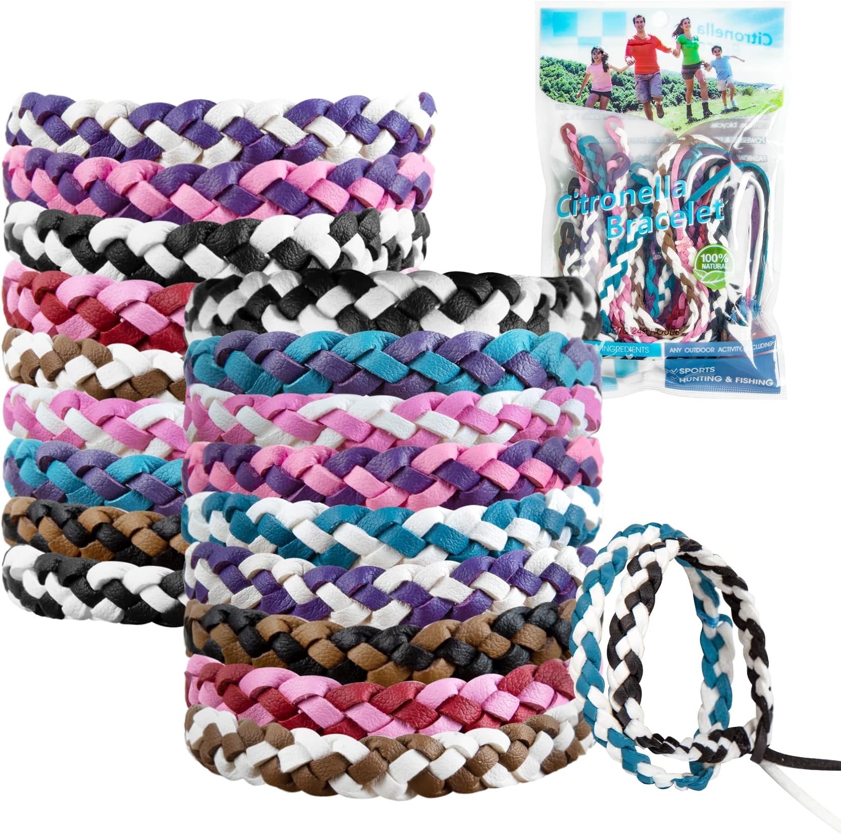 Stingmon 20 Pack Mosquito Repellent Bracelets with Colorful Woven Style for Kids Adult, Natural Citronella Mosquito Wrist Band for Travel Camping, One Size Fits All