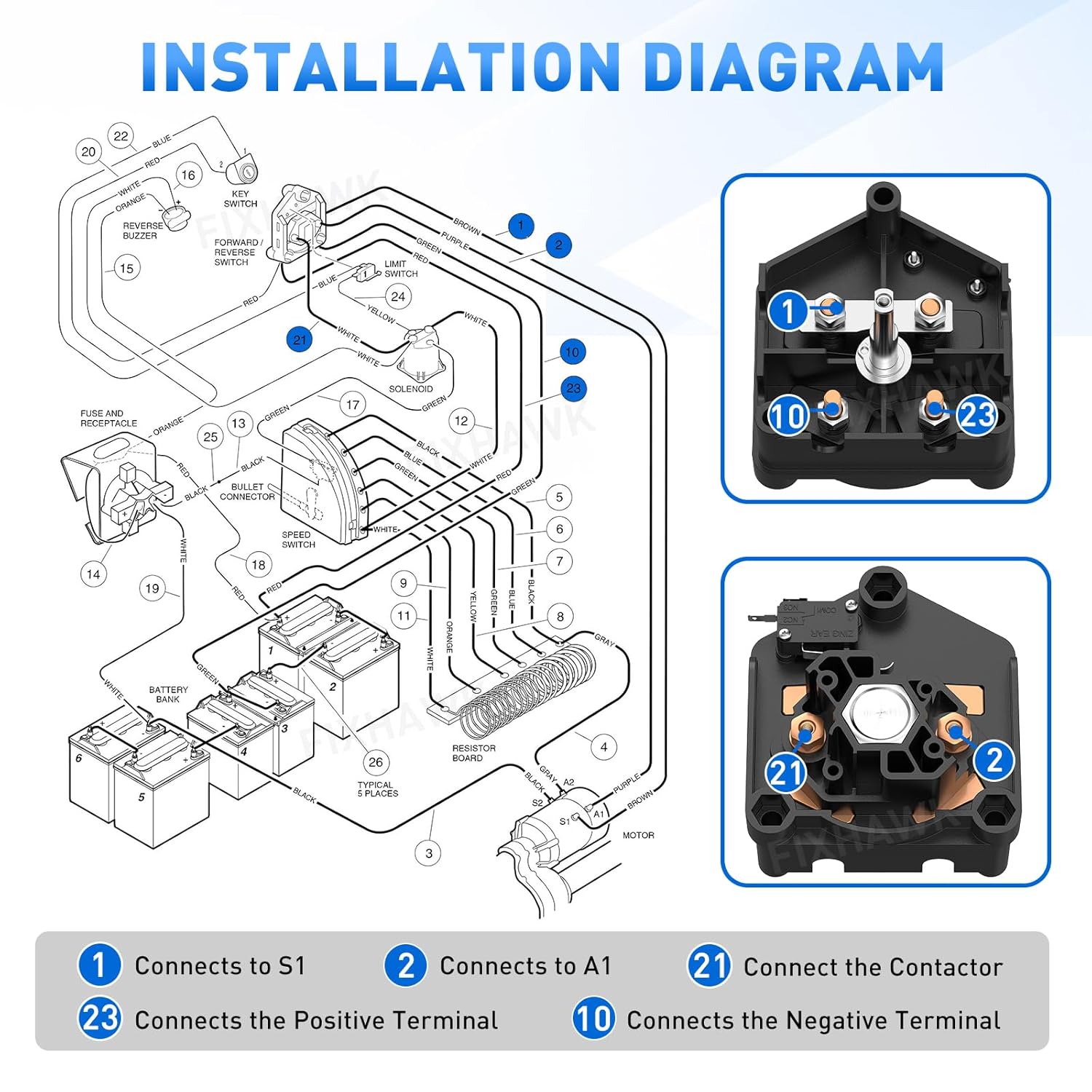 Club Car DS 36 Volt Forward and Reverse Switch Assembly with Handle for Club Car DS 1983-Up Golf Cart, Replace OEM#1011997 101753003