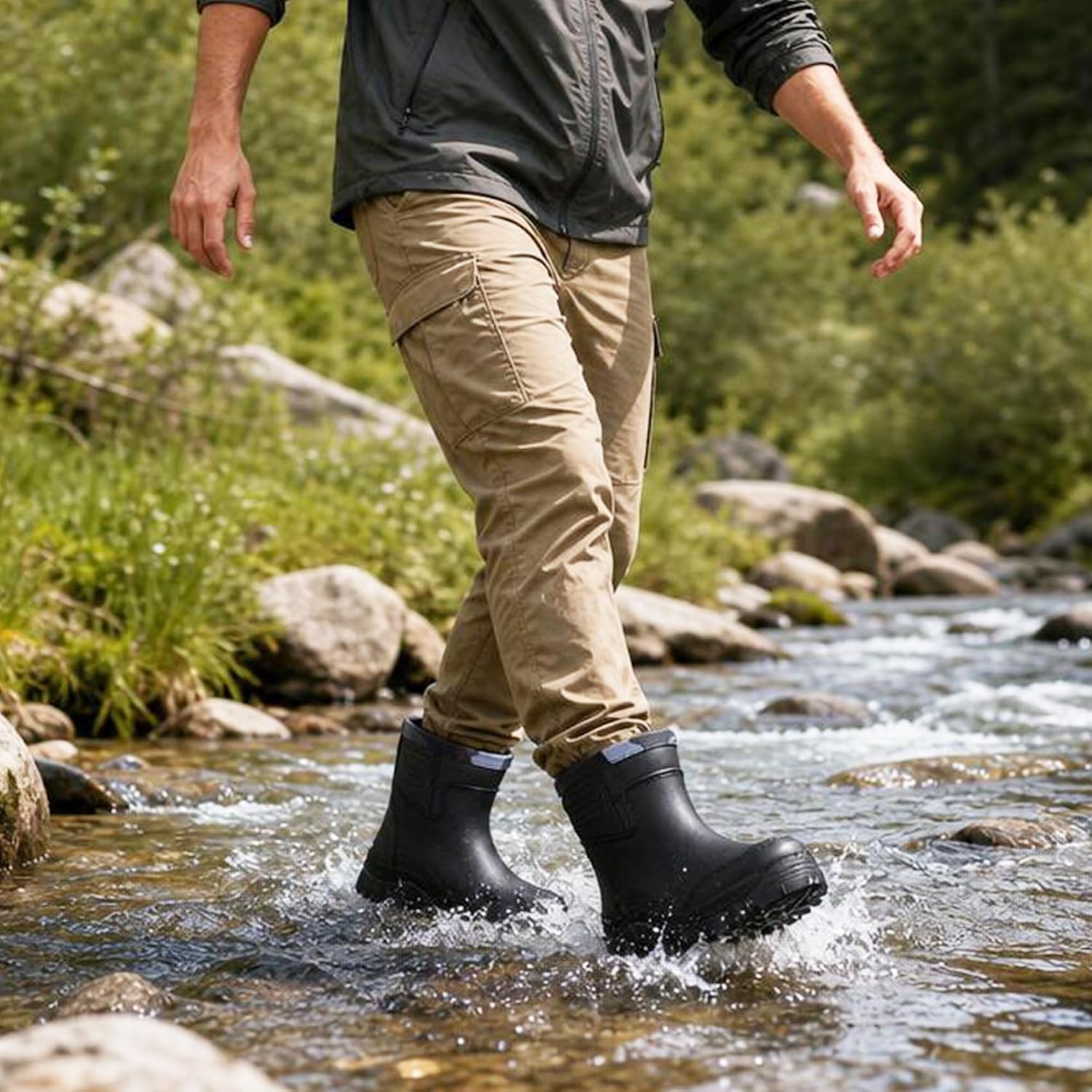 Gets Rain Boots for Mens Waterproof Light Rubber Ankle Boots for All Type of Weather