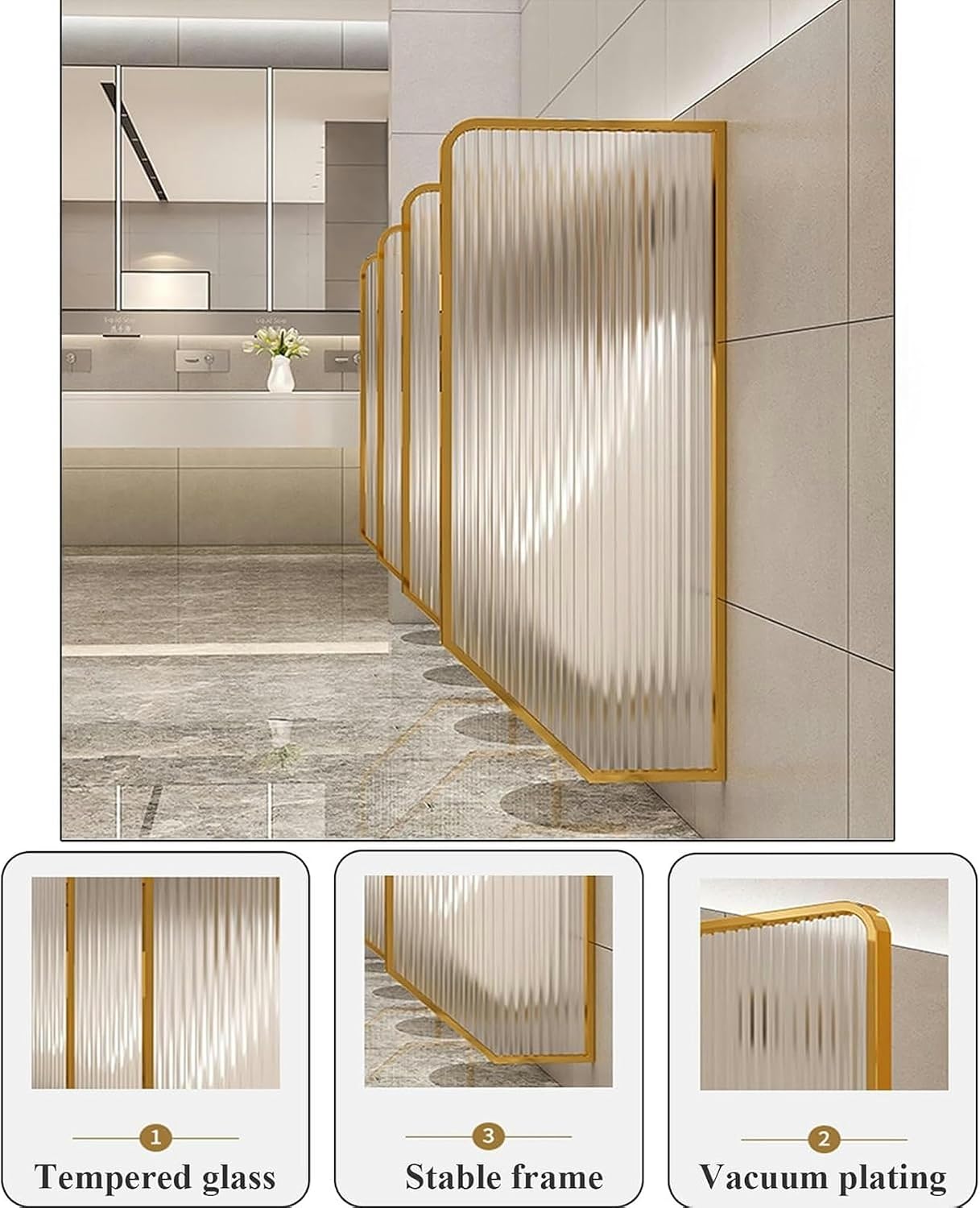 Urinal Screen Toilet Partition,Mens Public Toilet Partition,Stainless Steel Frame Tempered Glass ,Urinal Screen Toilet Screen Water Partition,Urinal Privacy Screens For Shopping Malls, Hotel(Color:Ro