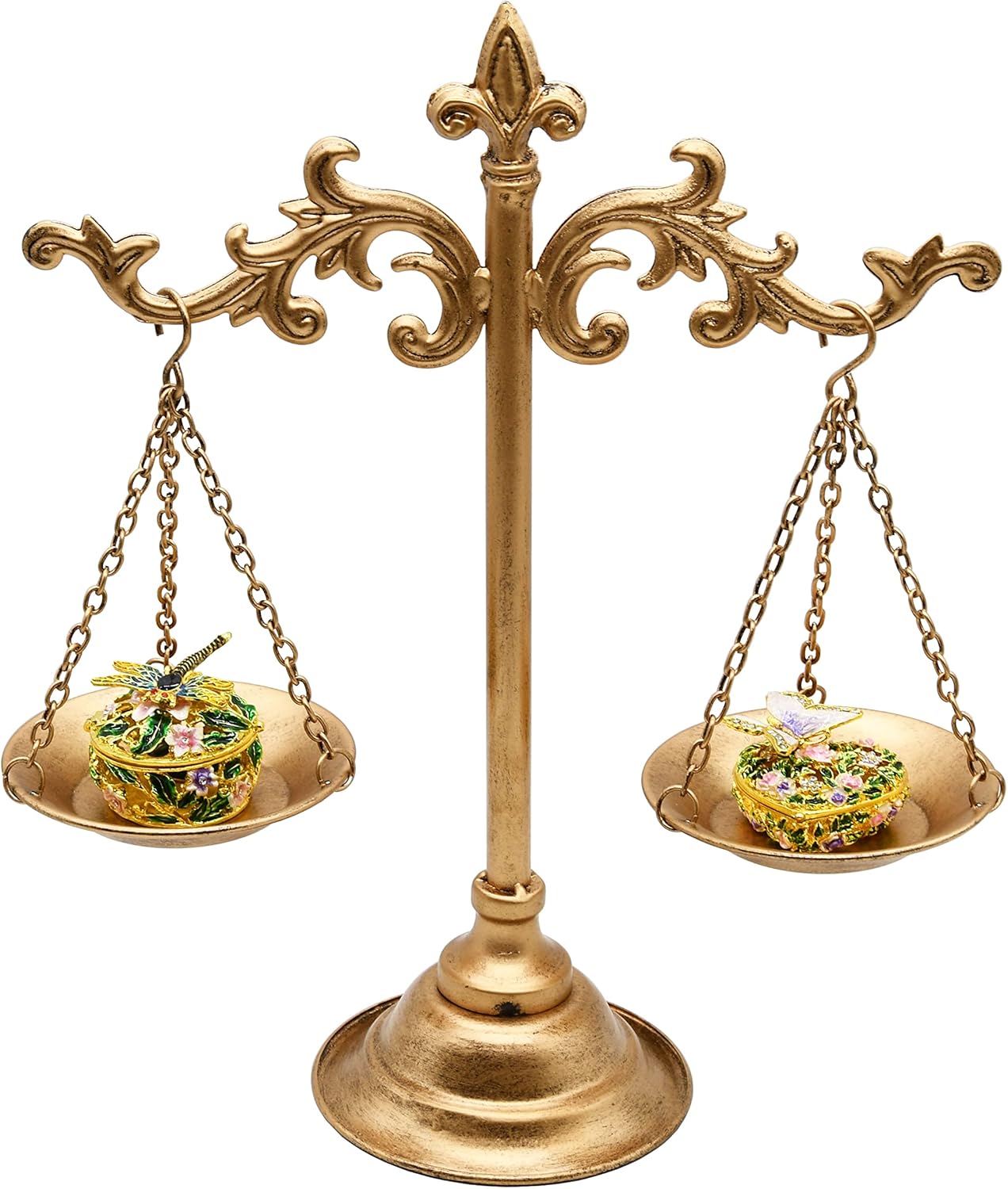 Owlgift Vintage Style Metal Libra Jewelry Towers with Fixed Beam, Scale Tray Display Cosmetic Organizer, Jewelry Storage, Centerpiece Stand, Lawyer Scale of Justice, Farmhouse Candleholder – Bronze
