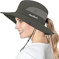 Vista 14 de Sombrero de cola de caballo para mujer, protección UV, ala ancha, plegable, para verano, playa, pesca, sombreros