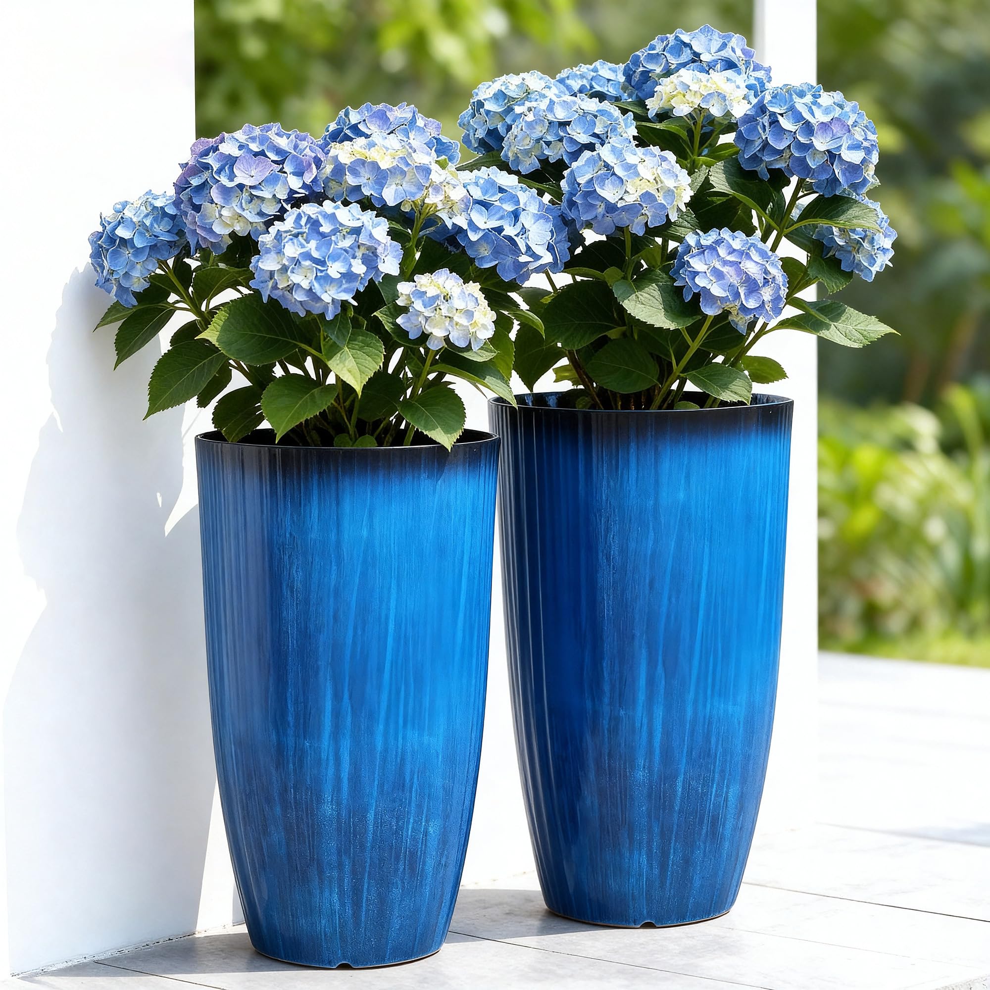 Autodaya 23.8 Inch Tall Planters Large Set of 2 Floating Cobalt Blue Glaze