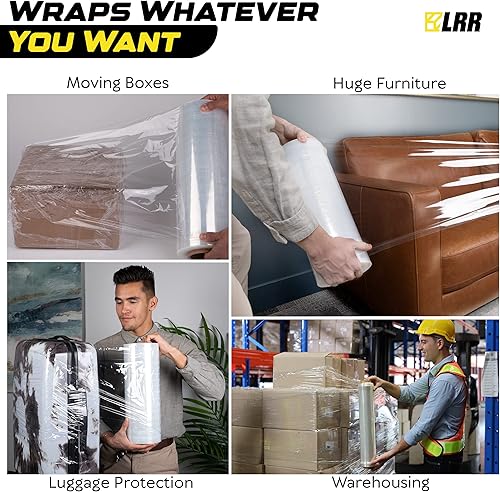 Miniatura 5 de LRR Rollo de envoltura elástica de 18 pulgadas, envoltura elástica a máquina de 4500 pies, rollo de envoltura retráctil para muebles, rollo de