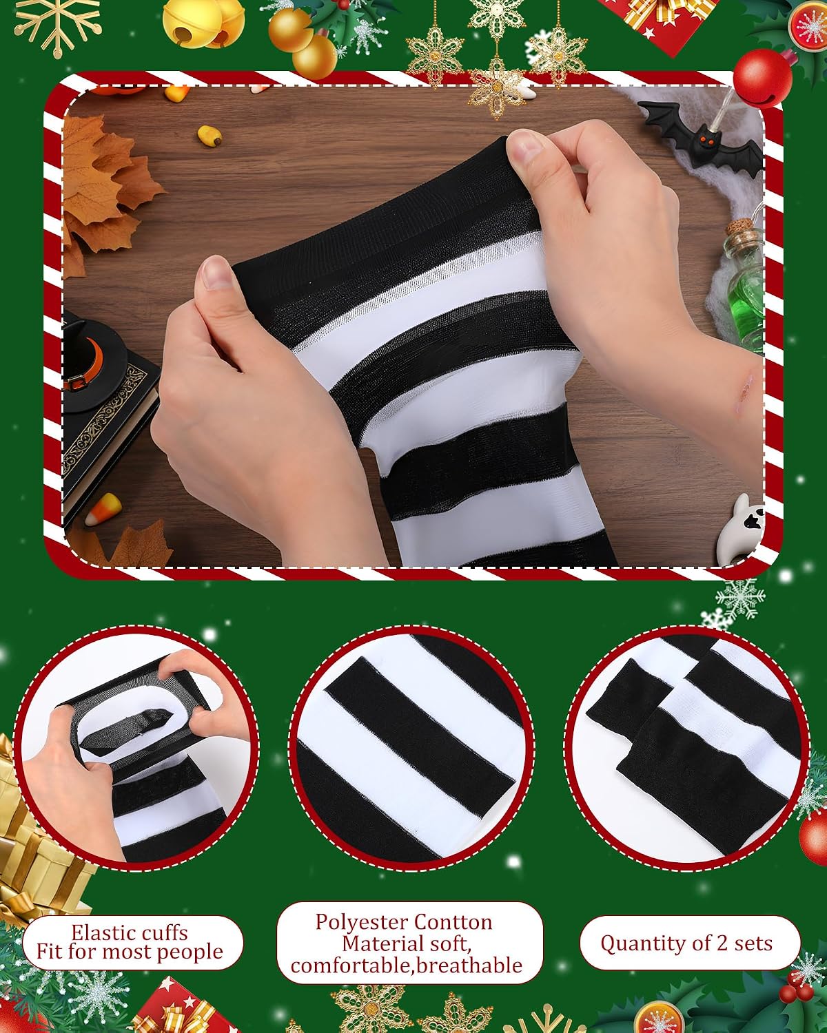 SATINIOR 2 Pairs Striped Socks for Women Striped Knee High Socks Long Opaque Hosiery Sport Casual Tube Hosiery (White Black)