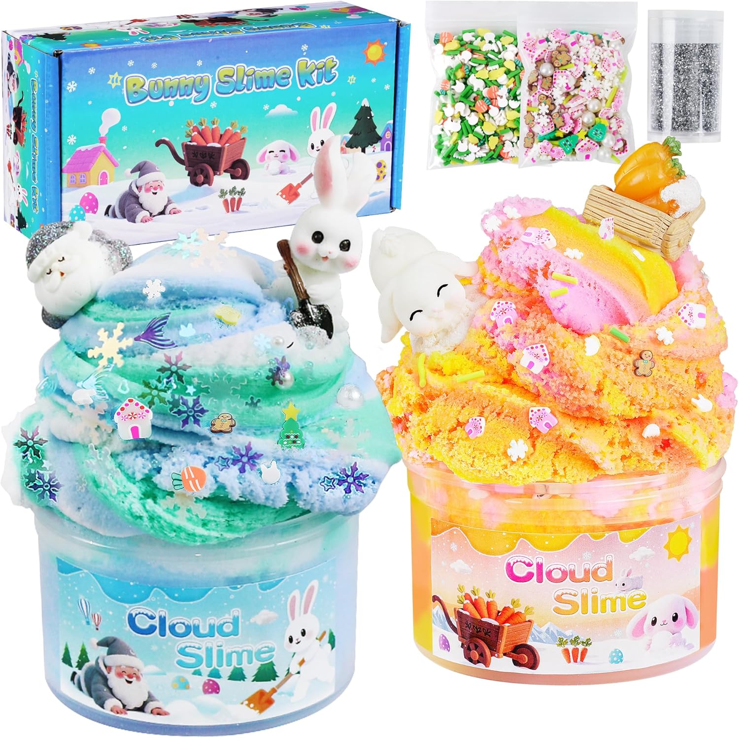 Bunny Cloud Slime Kit 2 Pack, 14oz Easter Slime for Girls Ages 8-12, Mree Free Slime Toys for Girls and Boys, Fun Winter Slime Set Party Favors Goodie Bag Stuffers Birthday Easter Gift