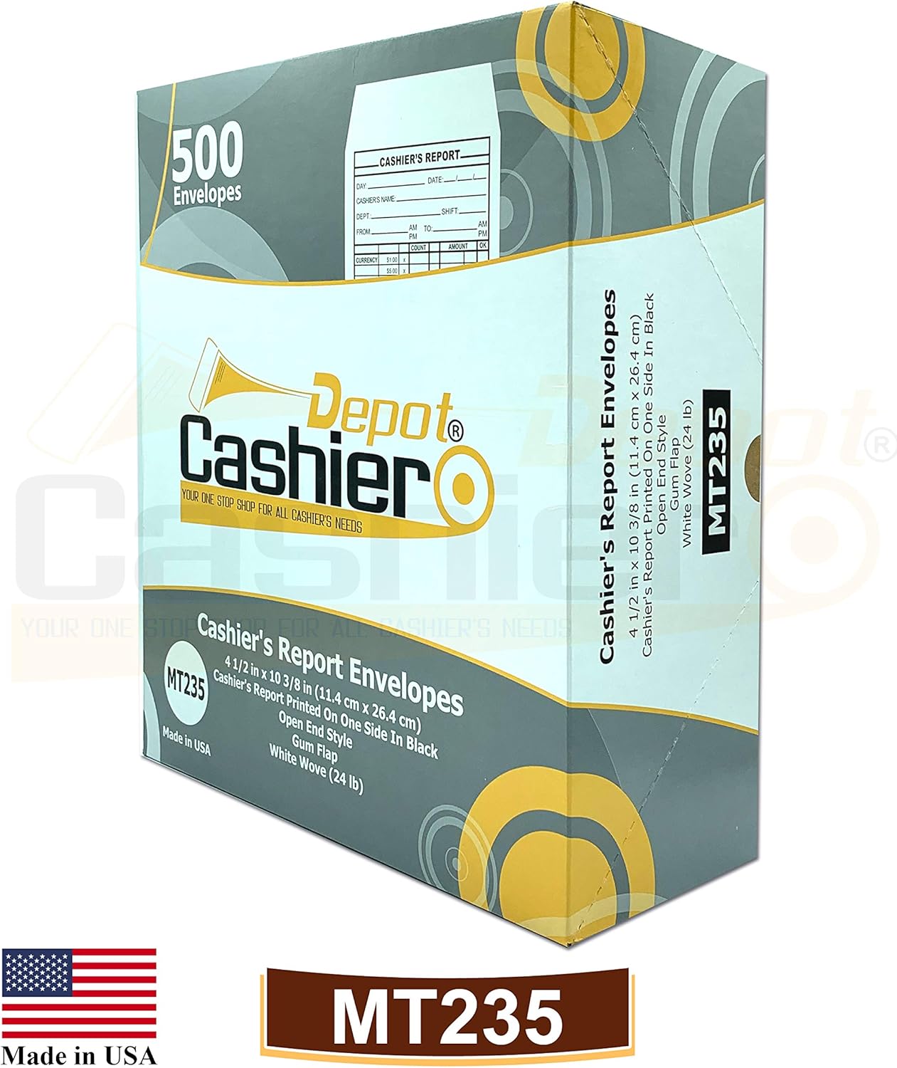 500 Cashier Depot - Cashier’s Report Envelopes MT235 – 4 1/2" x 10 3/8", White 24lb Paper, Cash Deposit Report, Money Envelopes for Retail, Restaurants, Hotels, Small Business (500 Envelopes) - Image 6