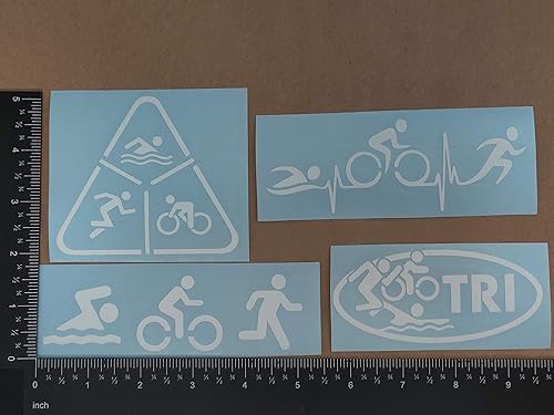 Miniatura 20 de Paquete de 4 calcomanías de triatlón: Ciclo de natación Correr, TRI, latido del corazón de triatlón (blanco, grande ~ 5 pulgadas)