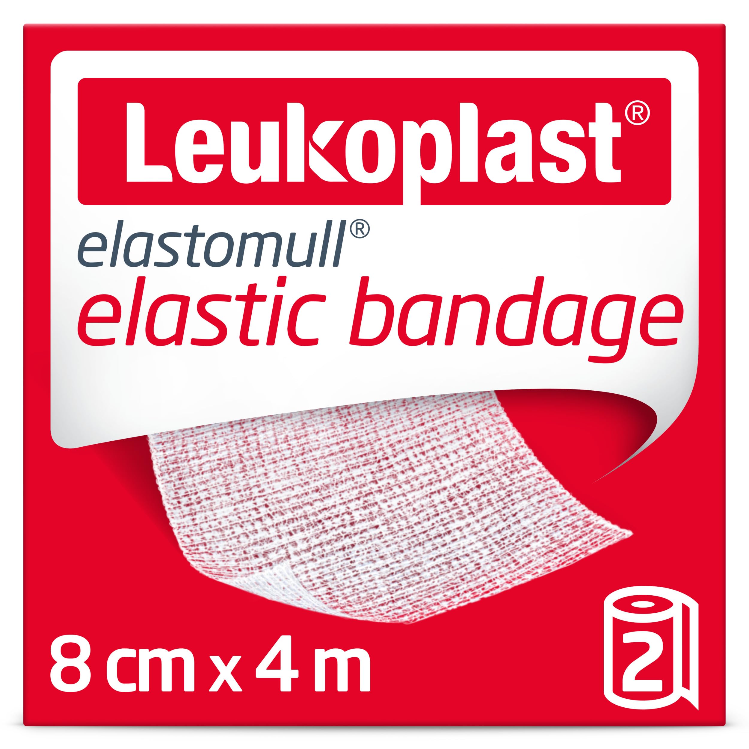 Leukoplast Elastomull Elastic Bandage - Flexible Strong Wound Dressing Fixation Tape for First Aid Kit – 8 cm x 4 m – 2 Rolls