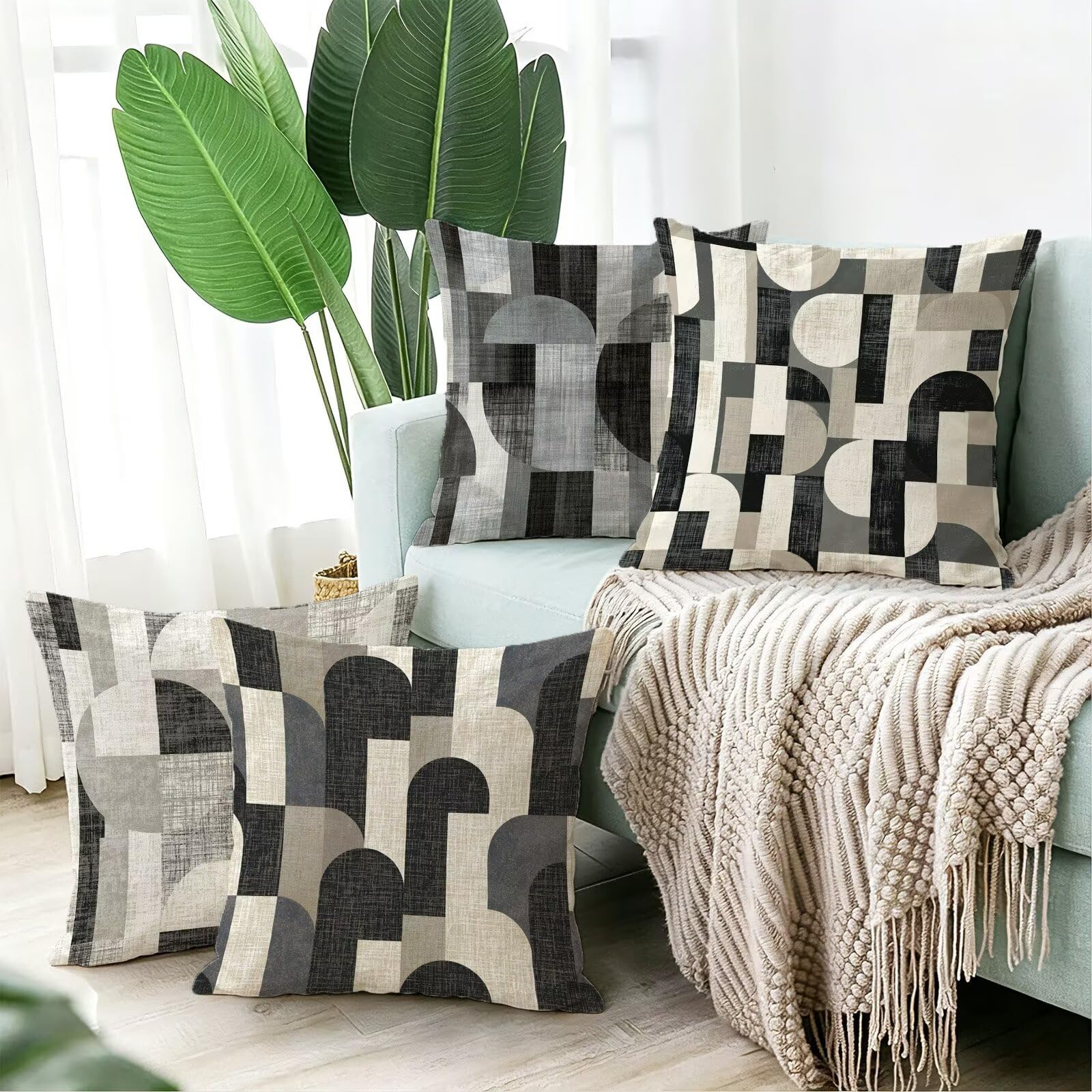 Beige Federe Cuscini Divano 75x75cm, Cuscini da Esterno Set de 4, Cod-851