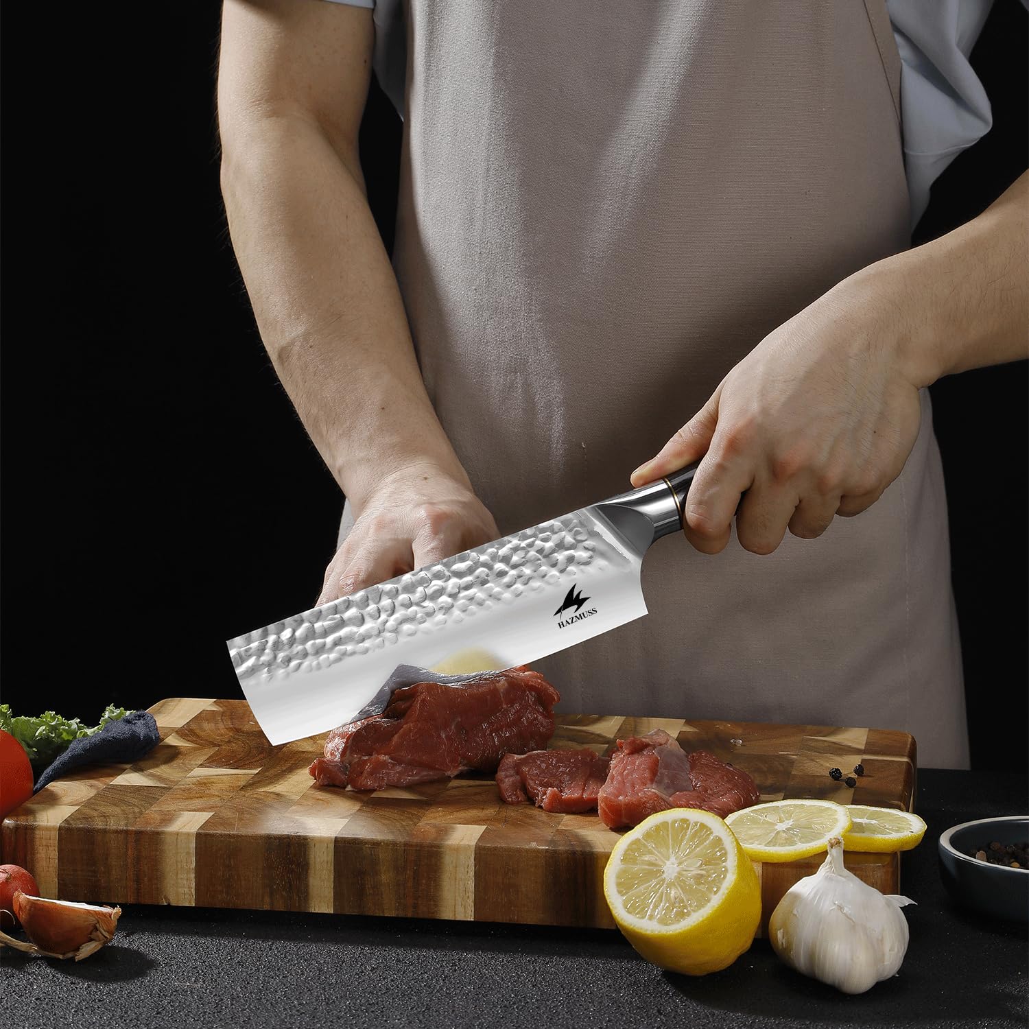 Cuchillo Nakiri de 17,5 cm, Acero Inoxidable Con Alto Contenido de Carbono, Forjado a Mano, Cuchillo de Chef Japonés Con Mango de Madera Pakka Para Cocinas Profesionales y Domésticas