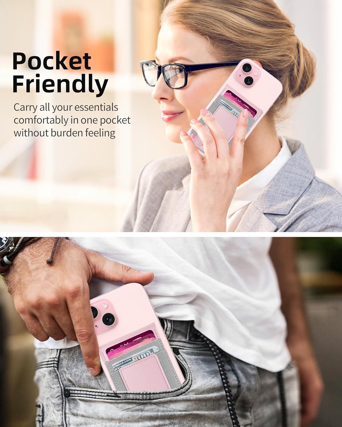 For Magsafe Wallet Stand, Strongest Magnetic Wallet for iPhone 17/16/15/14/13/12 Series, Adjustable Stand, ID Window, 4 Card Slots, 10 Cards Holder, Vegan Leather, RFID Blocking, Pink - Image 6