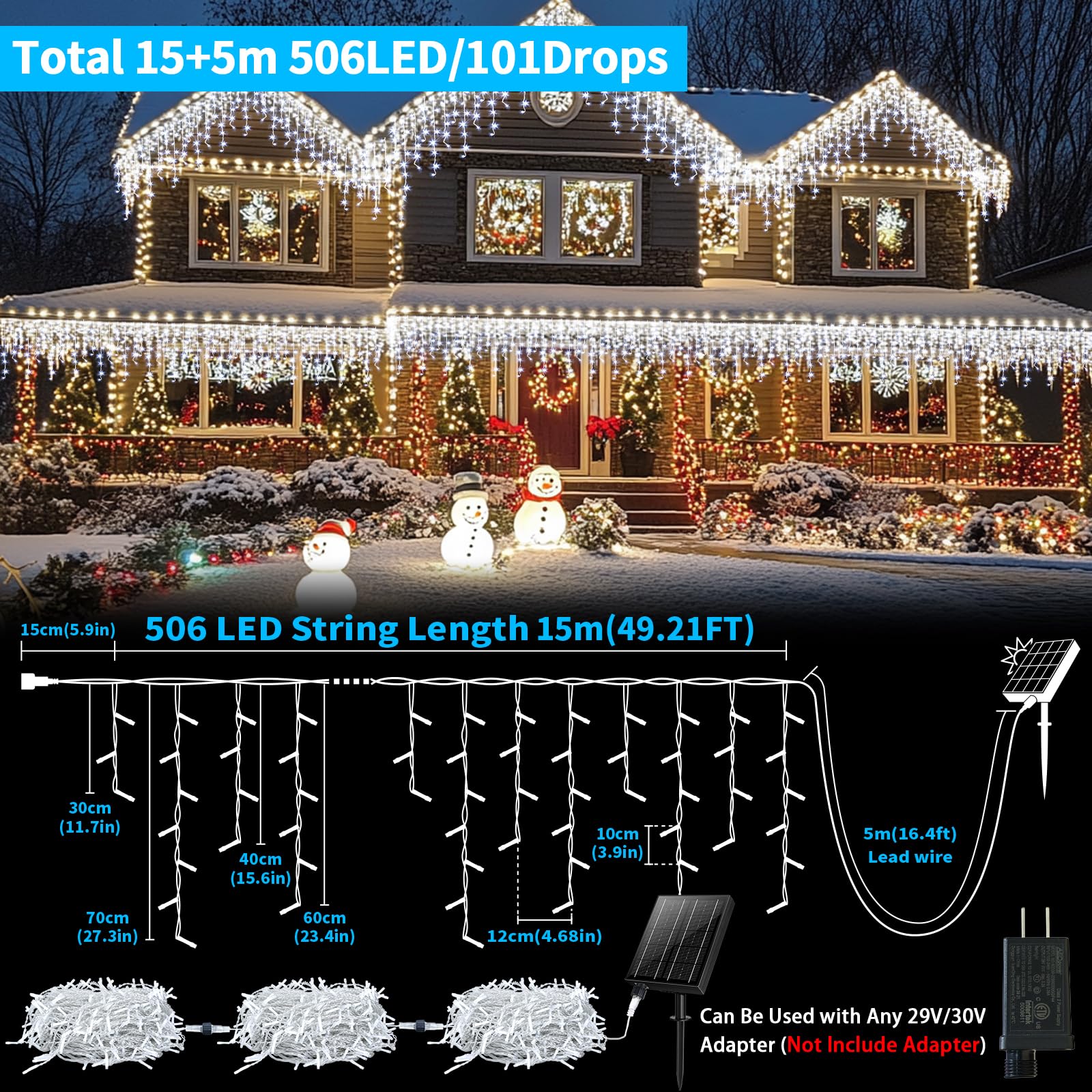 Tree String S From Rrof Christmas Icicle Lights Solar Icicle Lights 50+16Ft 506 LED Outdoor ...