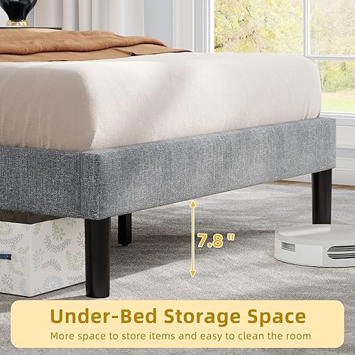 Miniatura 4 de DWVO Base de cama Queen con cabecera ajustable, plataforma tapizada de 14 pulgadas con soporte de listones de madera resistente, soporta hasta 1000