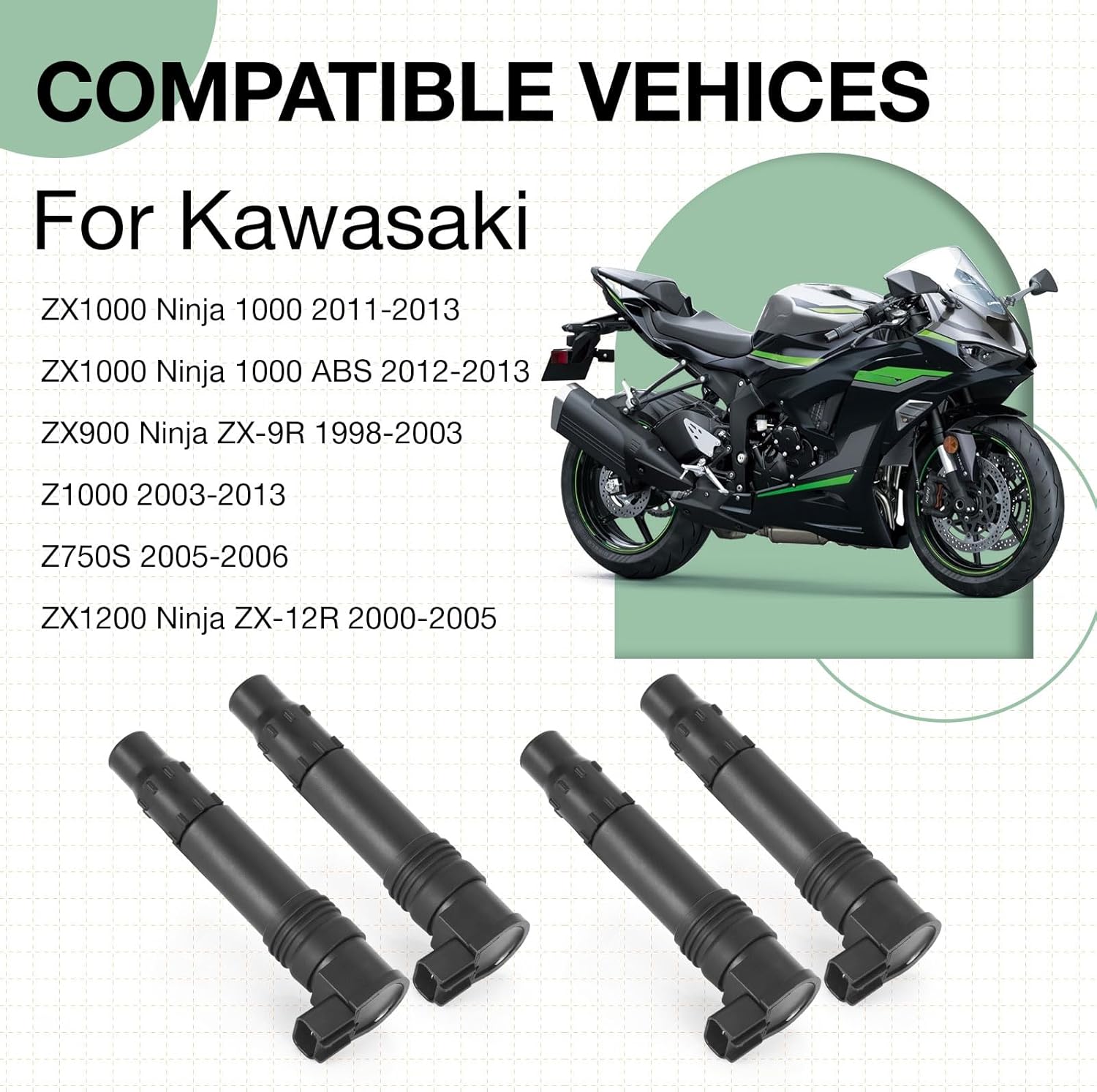 4Pcs Ignition Coil for Kawasaki Ninja 1000 ZX-9R ZX-12R Z1000 Z750S 1998-2013
