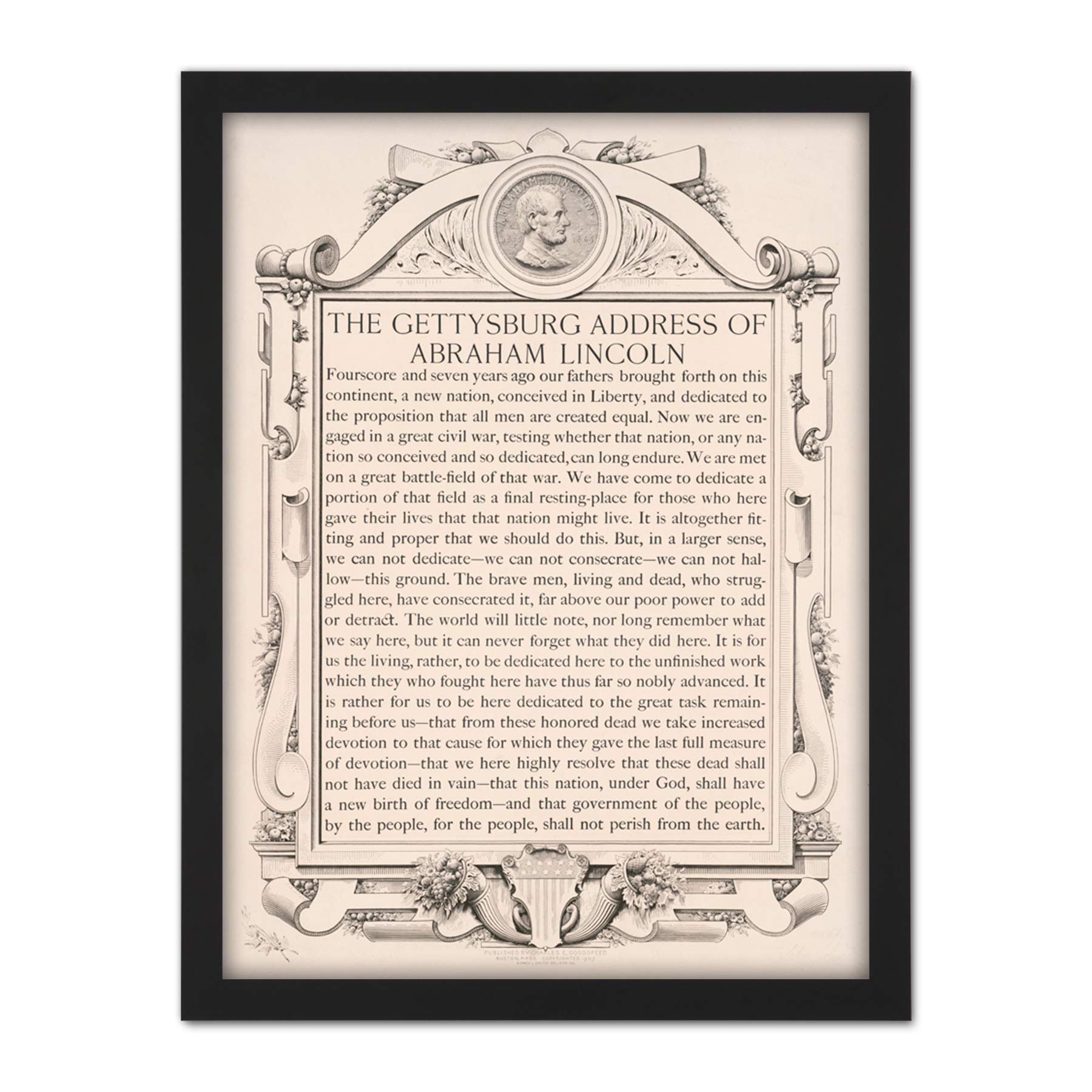 Artery8 Gettysburg Address Abraham Lincoln USA President Artwork Framed Wall Art Print 18X24 Inch