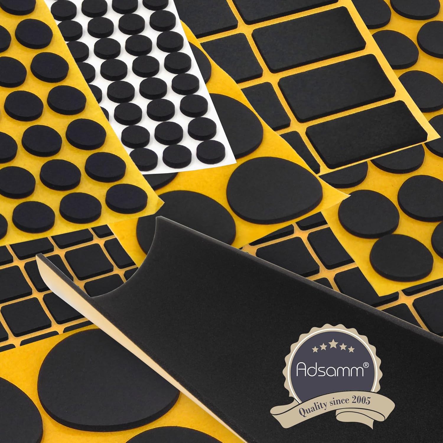Adsamm® / 150 x self-Adhesive Anti-Slip Pads/Black / 0.79x0.79 in (20x20 mm) / Square/Stick-on Non-Slip EPDM Rubber Pads/Furniture Protective Pads