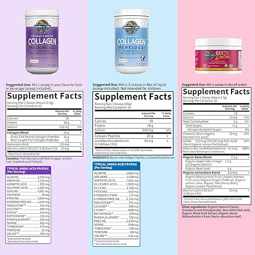 Miniatura 5 de Garden of Life Paquete de remolacha de colágeno: ácido hialurónico de colágeno multifuente sin sabor, 12 porciones + remolacha orgánica