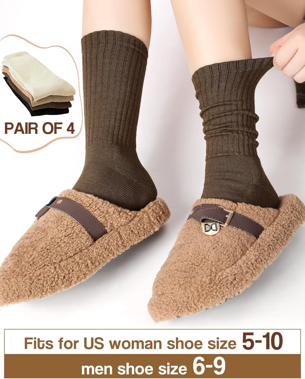 Zoooyawn 4 Pair Slouch Boot Socks for Women Cotton Scrunch Crew Socks Winter Athletic Slouchy Ribbed Baggy Stacked Accessory - Image 2