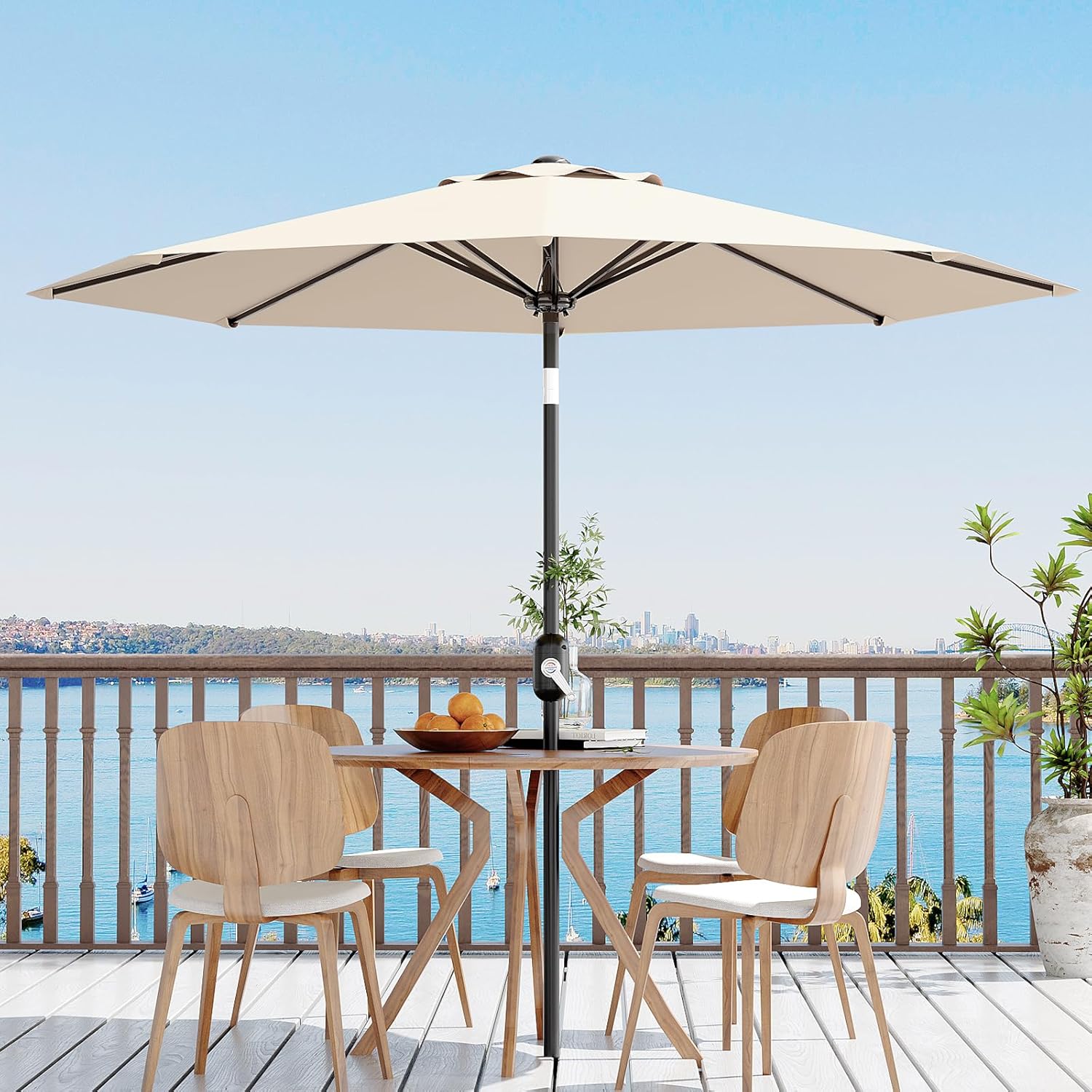 9FT Patio Umbrella with 99.9% UV Blocking Double Canopy & Heavy-Duty Iron Frame, Crank Tilt, Detachable Pole Yard Umbrella for Deck, Poolside, Garden, and Backyard