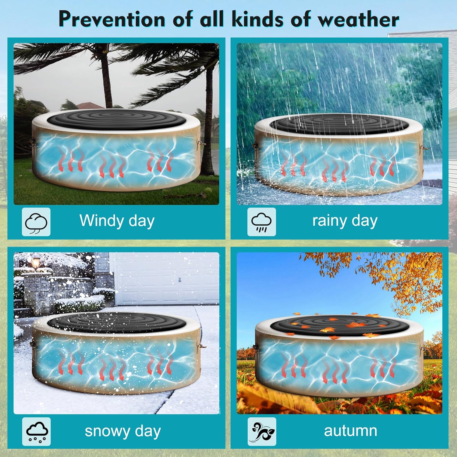 Inflatable Hot Tub Cover Round Replacement All Saluspa Intex Spa Covers Insert One Size Fits All Insulated Thermal Energy Saving Hot Tub Lid Round Replacement Used for Rain-Proof Snow-Proof spa Cover