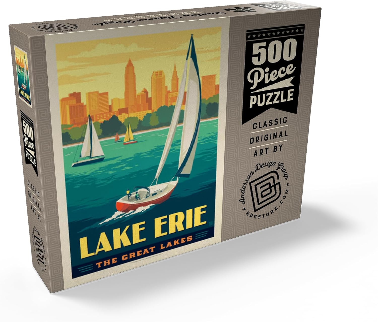 MyPuzzle Great Lakes: Lake Erie, Vintage Poster - Premium 500 Piece Jigsaw Puzzle for Adults