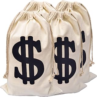 Eylola 4 Pack Money Bags Money Bags for Party Decor 11.8 x 15.7 Inches Money Bag Robber Costume Money Bag Dollar Sign Carrying Sack for Toy Party Favor, Bank Robber Pirate Cowboy Cosplay Theme Party