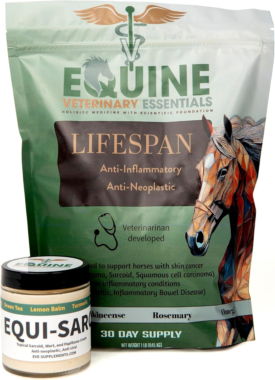 Equine Wellness Bundle | Joint & Skin Care for Horses | Lifespan Anti-Inflammatory Powder Supplement + Equi-SARC Sarcoid Cream | Natural Joint Support & Skin Health Formula
