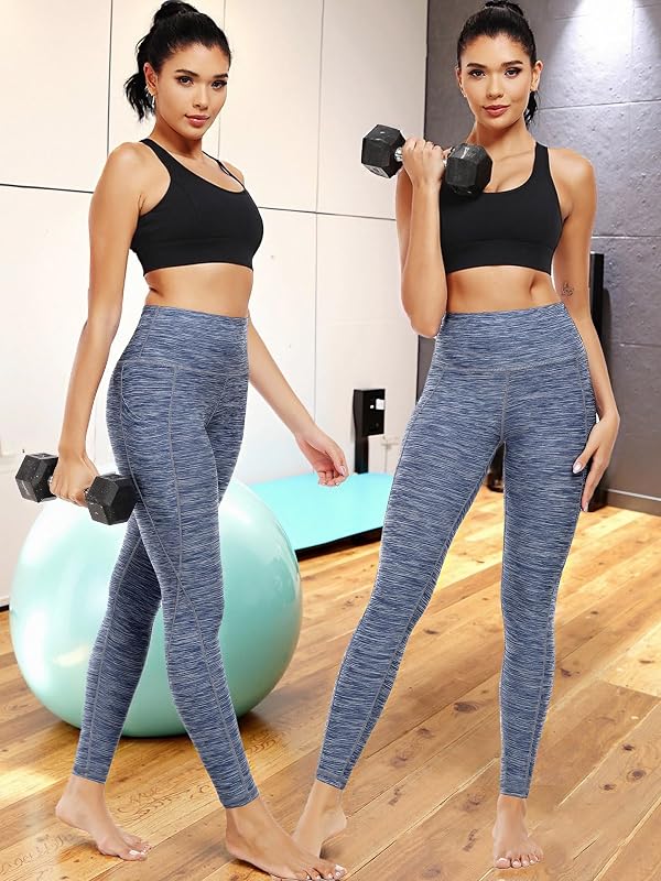 NELEUS Women's Yoga Pant Running Workout Leggings with Pocket Tummy Control High Waist,9033,2 Pack,Black,Navy Blue,M,EU L image 2