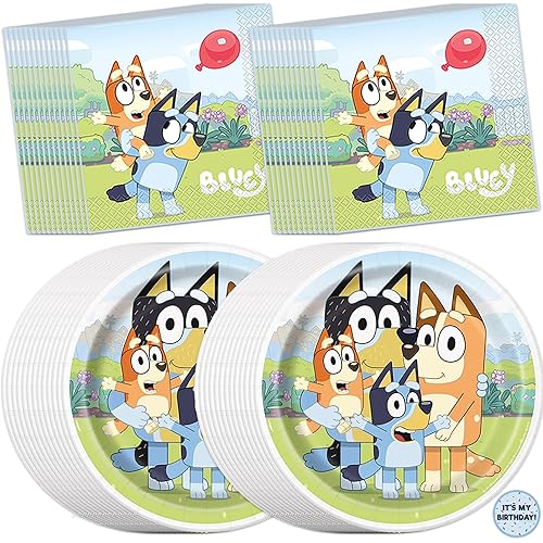 Bluey Plates and Napkins for 32 Guests | Bluey Birthday Decorations for Party | Officially Licensed