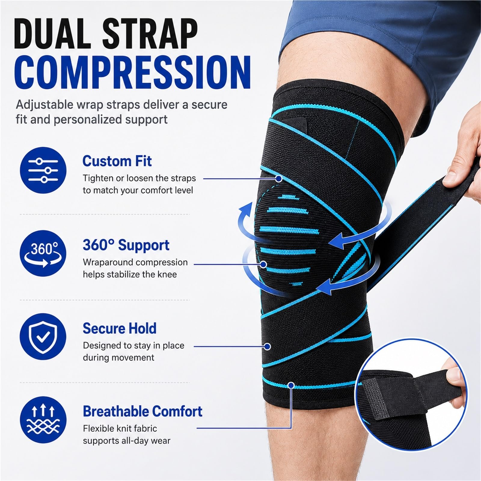Verstellbare Kniebandage mit Kniescheibenschutz und Kompressionsmanschette für Laufen, Volleyball, Radfahren und andere Sportarten. Orthopädische Knieschoner zur Linderung von Gelenkschmerzen und