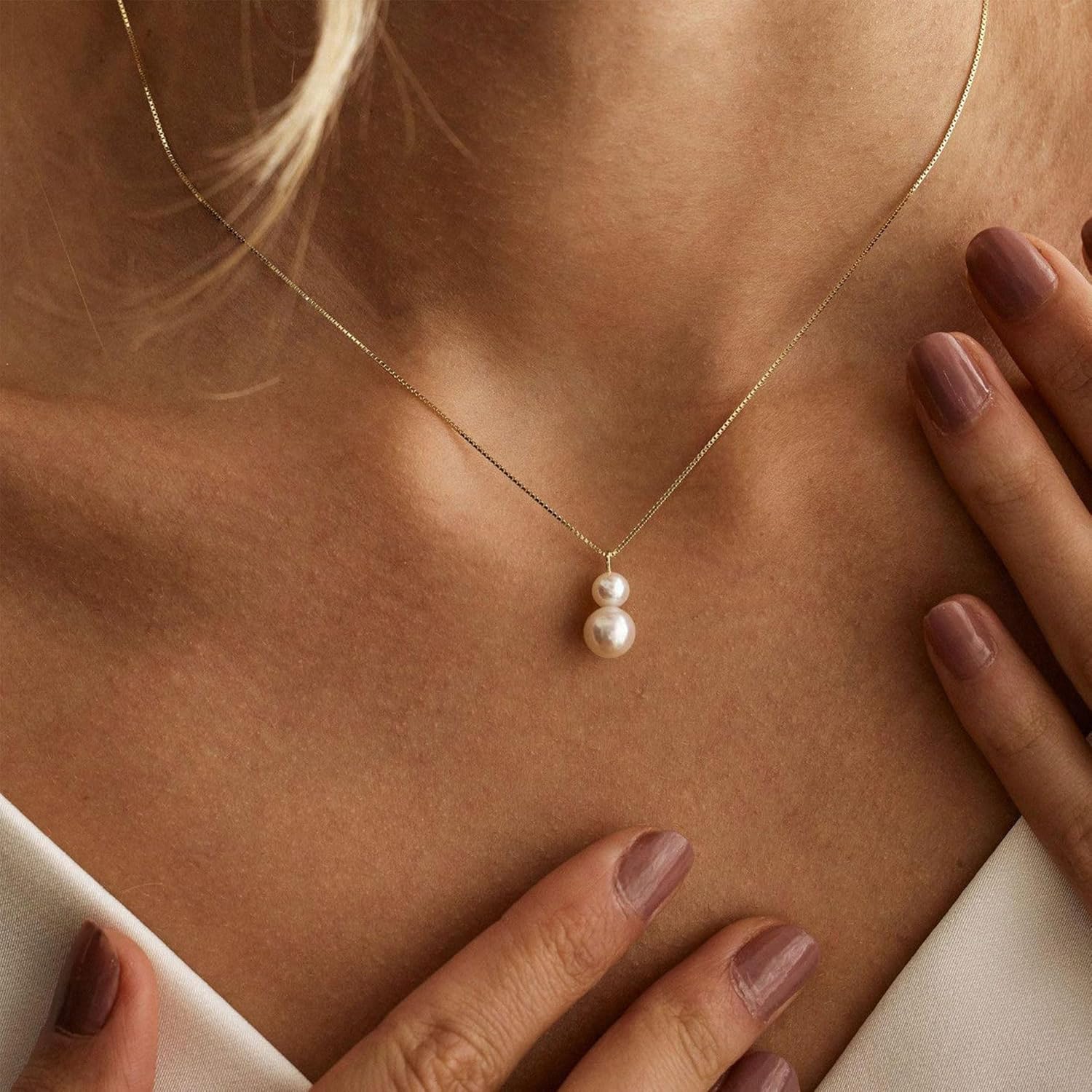 Valentines Day Gifts for Her - 14K Gold Plated Pearl Necklaces for Women Trendy Dainty Necklace Simple Layered Pearl Necklaces for Women Trendy Wedding Birthday Valentines Jewelry - Image 3