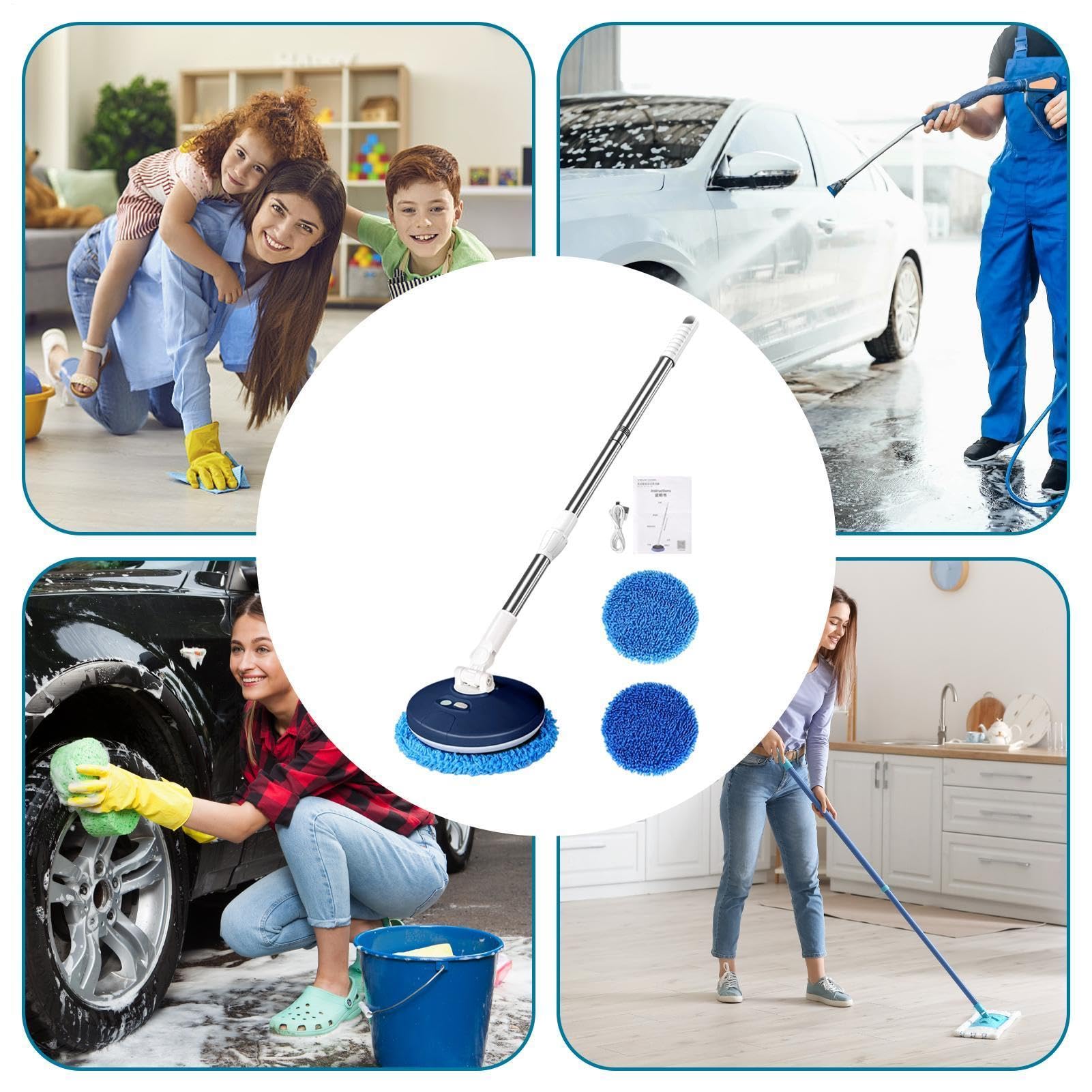 Cordless Car Mop, akumulatorowa regulacja, narzędzie obrotowe z mocnym uchwytem, antypoślizgowy uchwyt z przezroczystą teksturą, 55,11 x 8,26 x 3,34 Auto Supply, czyszczenie do pojazdów szklanych