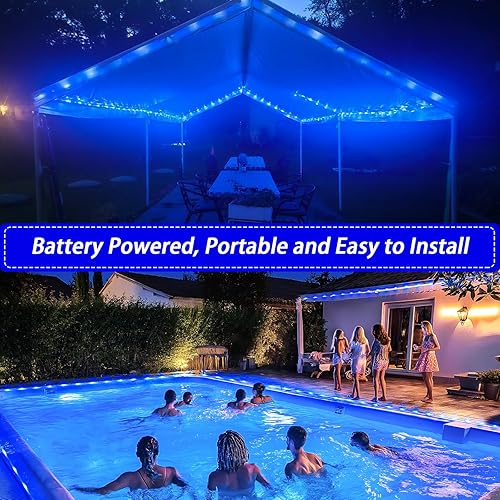 Vista 42 de JMEXSUSS 100 luces LED de Navidad, funciona con pilas, luces impermeables para exteriores, 33 pies, 8 modos, funciona con pilas, con control remoto