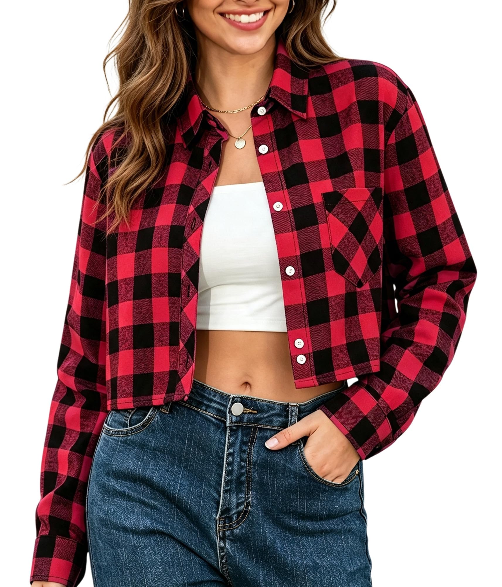 SANGTREE Womens and Girls Long Sleeve Flannel Shirt Plaid Button Down Shirt