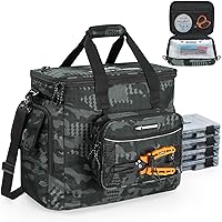 KastKing BaitSpace Fishing Tackle Bag with 4 Tackle Boxes, Removable Bait Binder, Water-Resistant Storage & Adjustable Strap