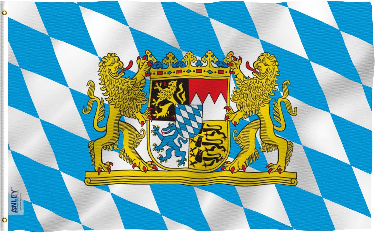 ANLEY Fly Breeze 3x5 Foot (90 X 150cm) Bavaria with Lions Flag - Vivid Color and UV Fade Resistant - Canvas Header and Double Stitched - Bavarian Lion Crest Flags Polyester with Brass Grommets
