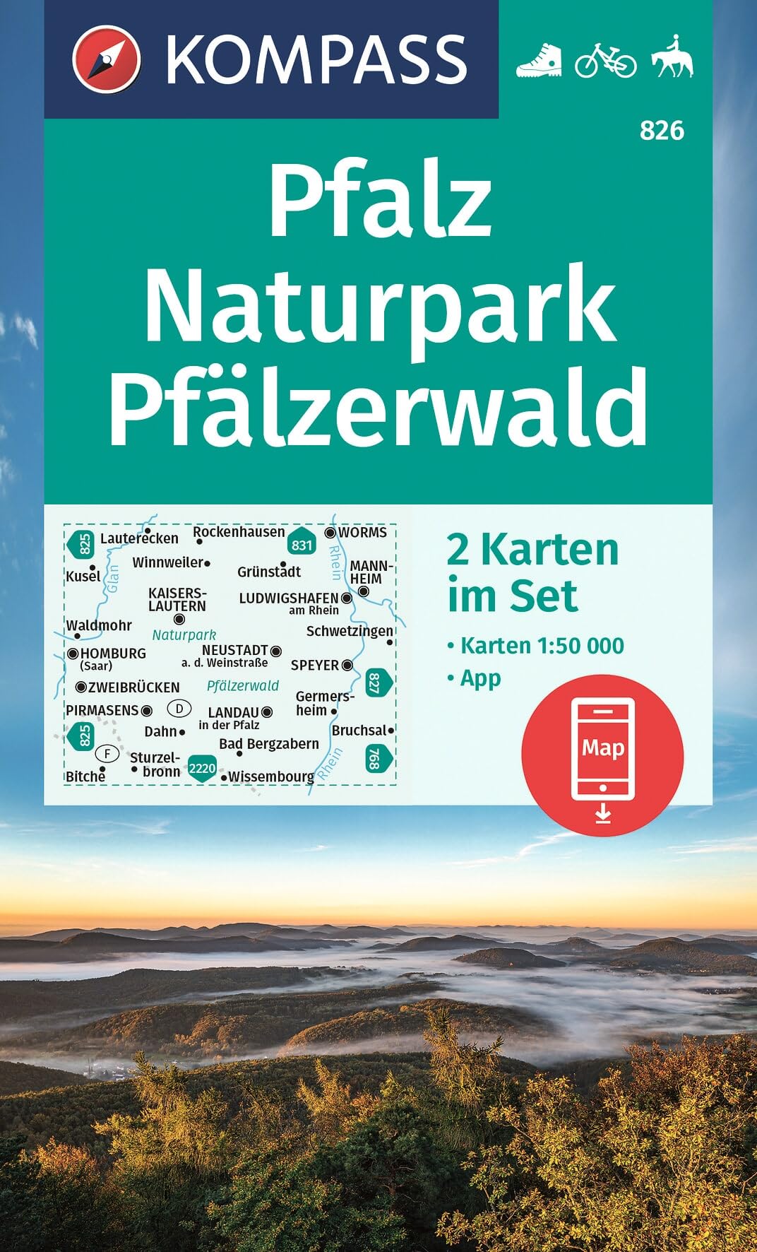 Pfalz / NP Pfälzerwald 2-set (826): inklusive Karte zur offline Verwendung in der KOMPASS-App. Fahrradfahren. Reiten
