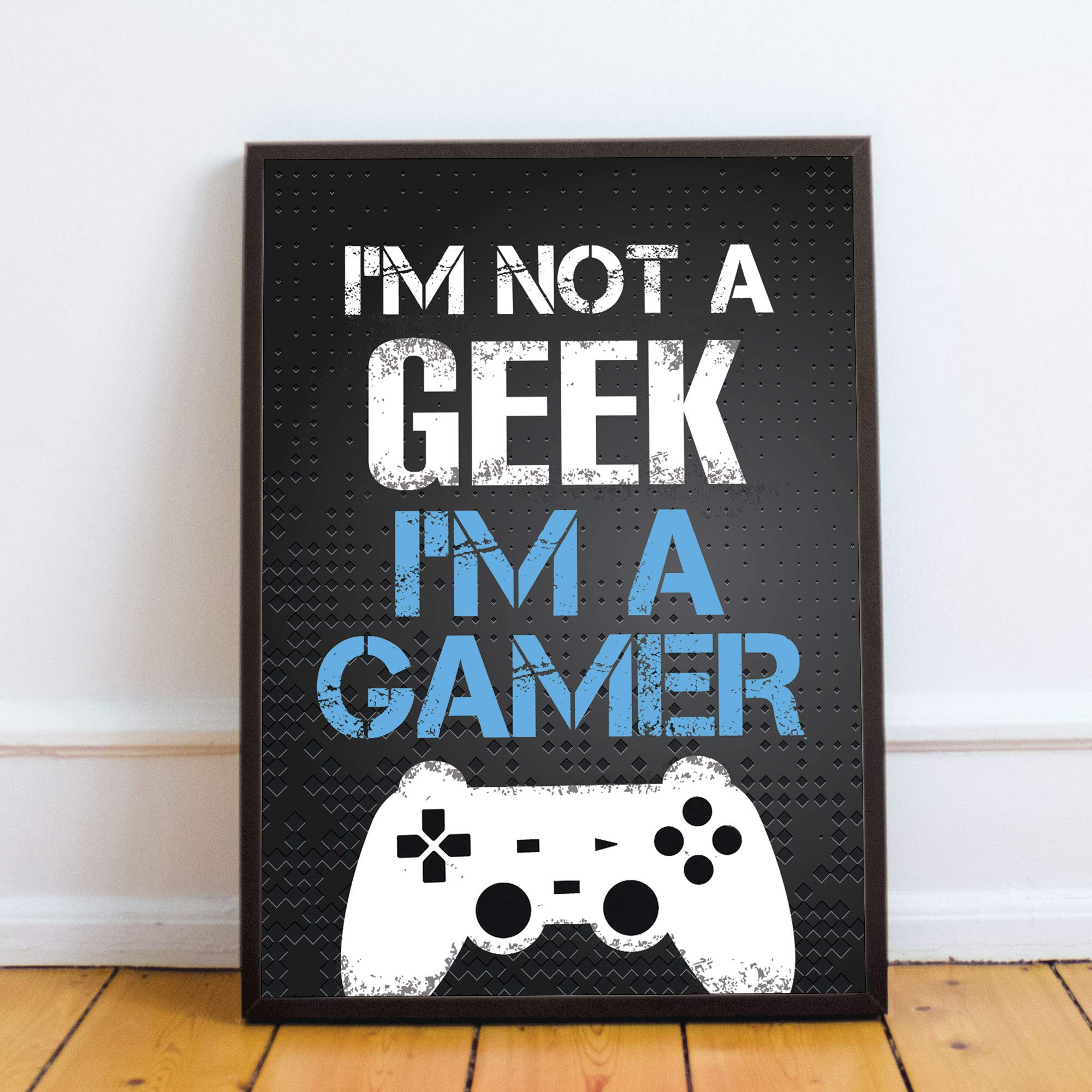 RED OCEAN Gaming Framed Prints Gaming Sign For Boys Bedroom Man Cave Games Room Sign (A4 Print with Black Frame - Not A Geek Im A Gamer Dark Grey PS)